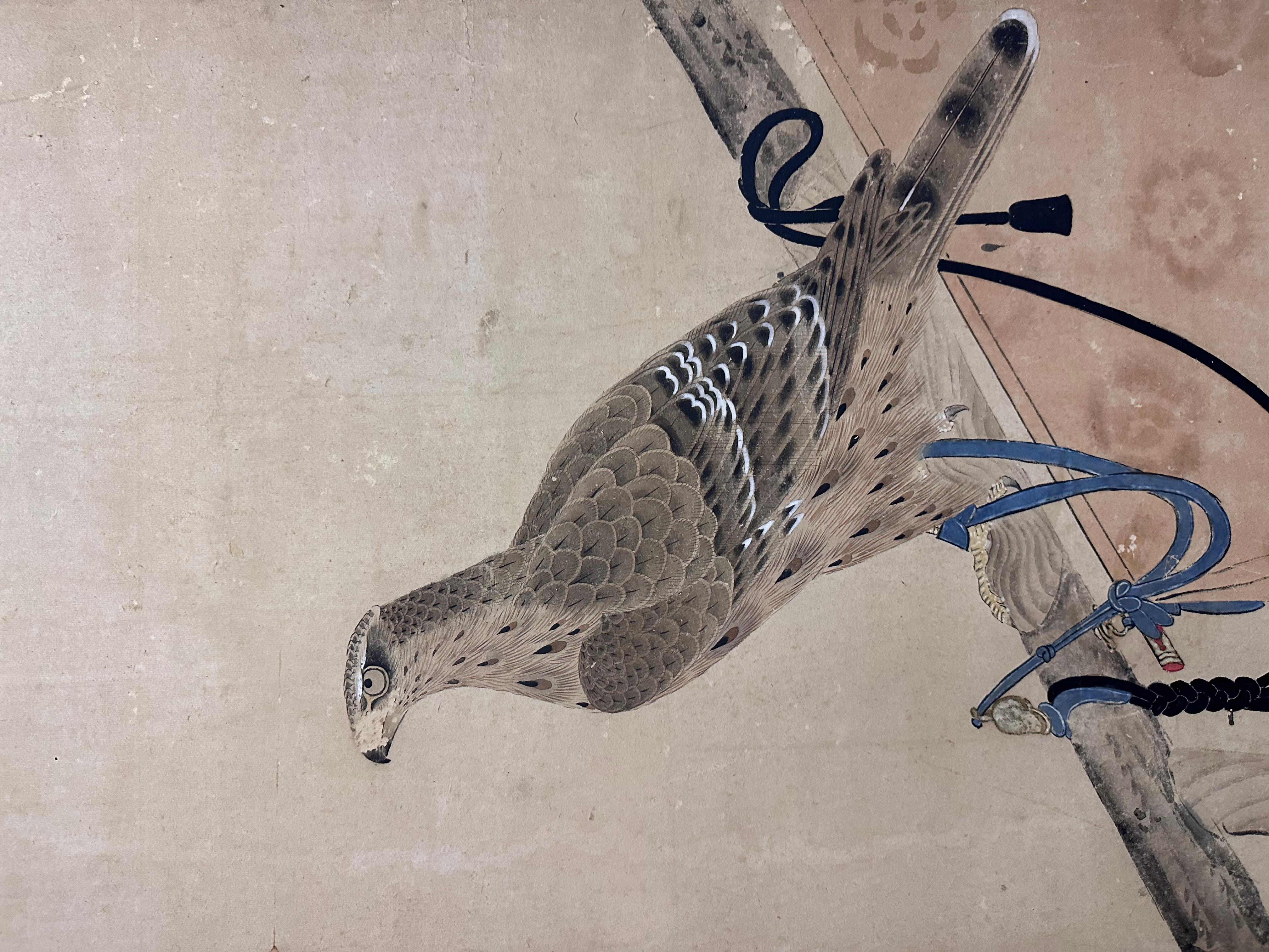 Paper 18th Century Japanese Screen: Takagari ( Hawk Falconary )