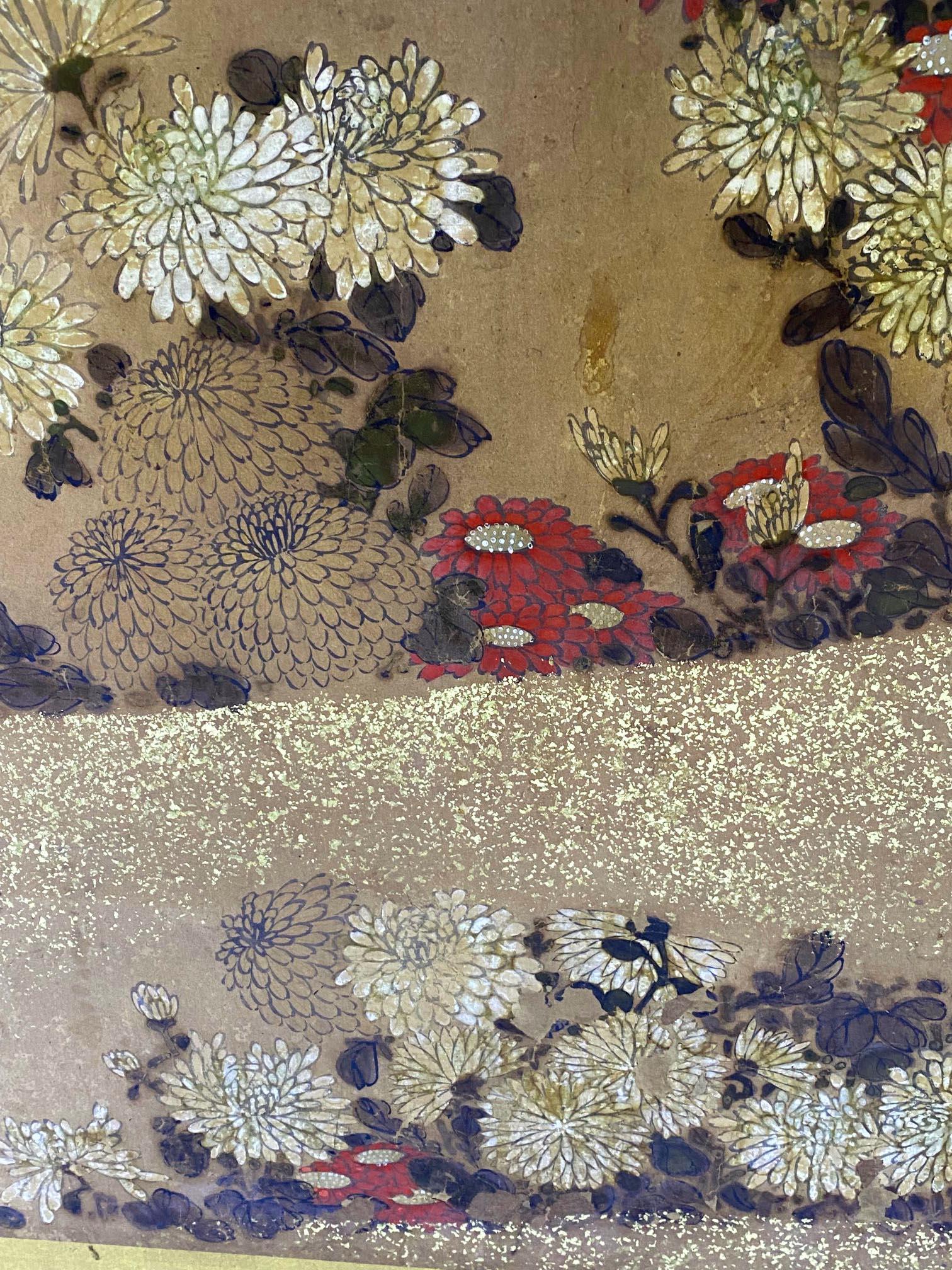Early 19th Century Japanese Screen with Flowers In Good Condition In Los Angeles, CA