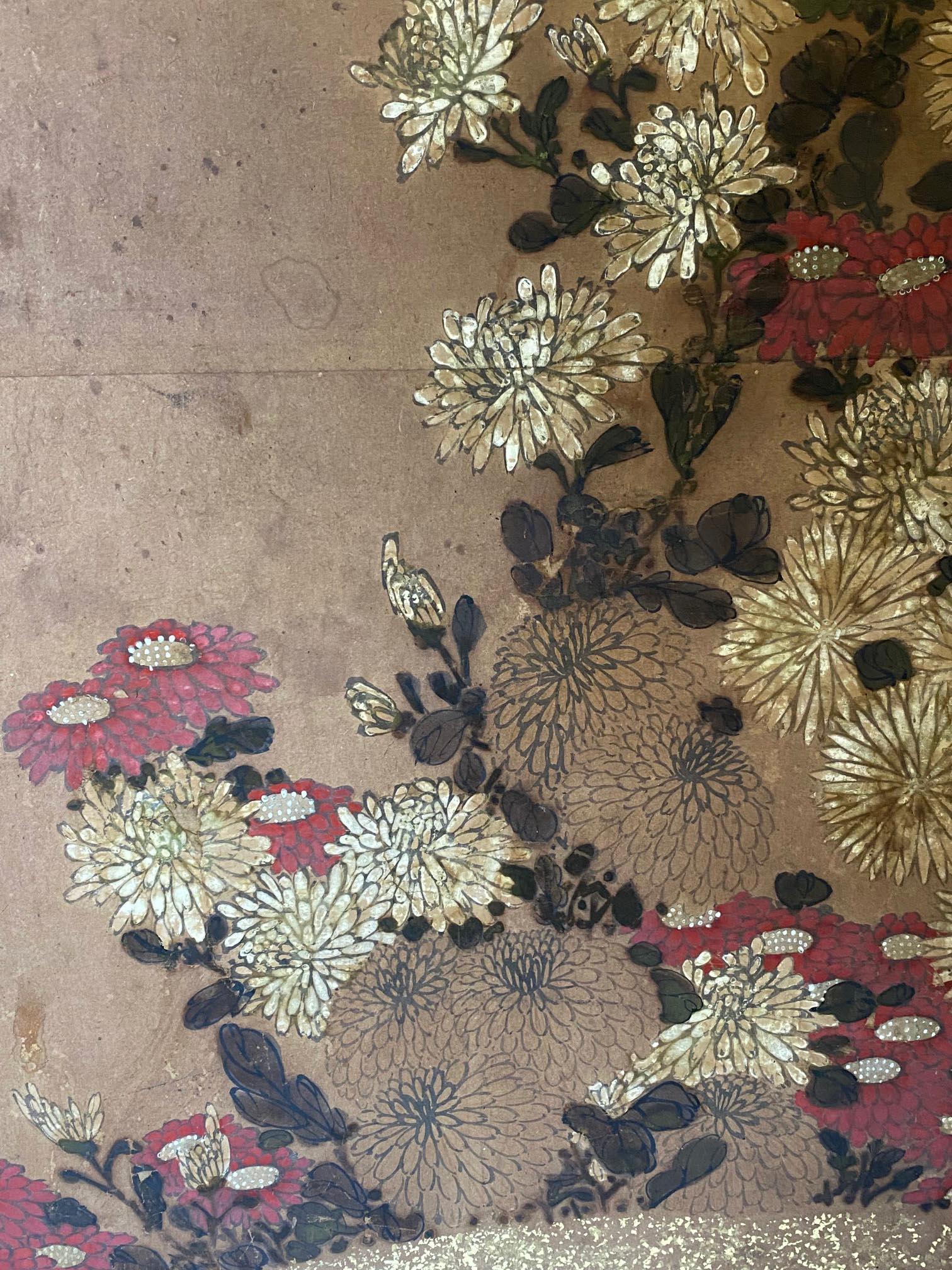 18th Century and Earlier Early 19th Century Japanese Screen with Flowers