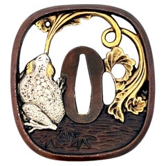 Tsuba japonais du 18e siècle avec décoration en or jaune 18 carats