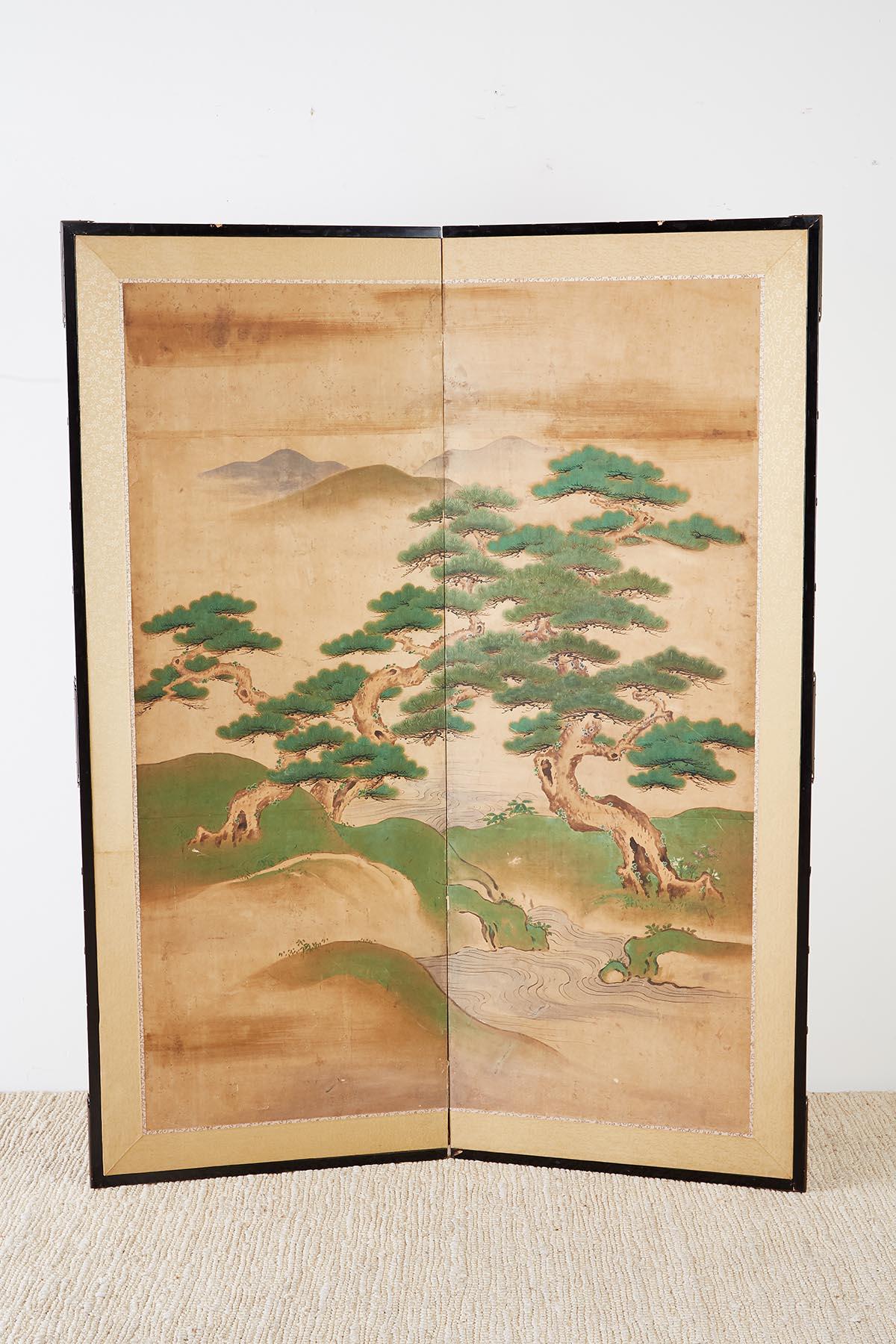 Edo 18th Century Japanese Two-Panel Kano School Screen