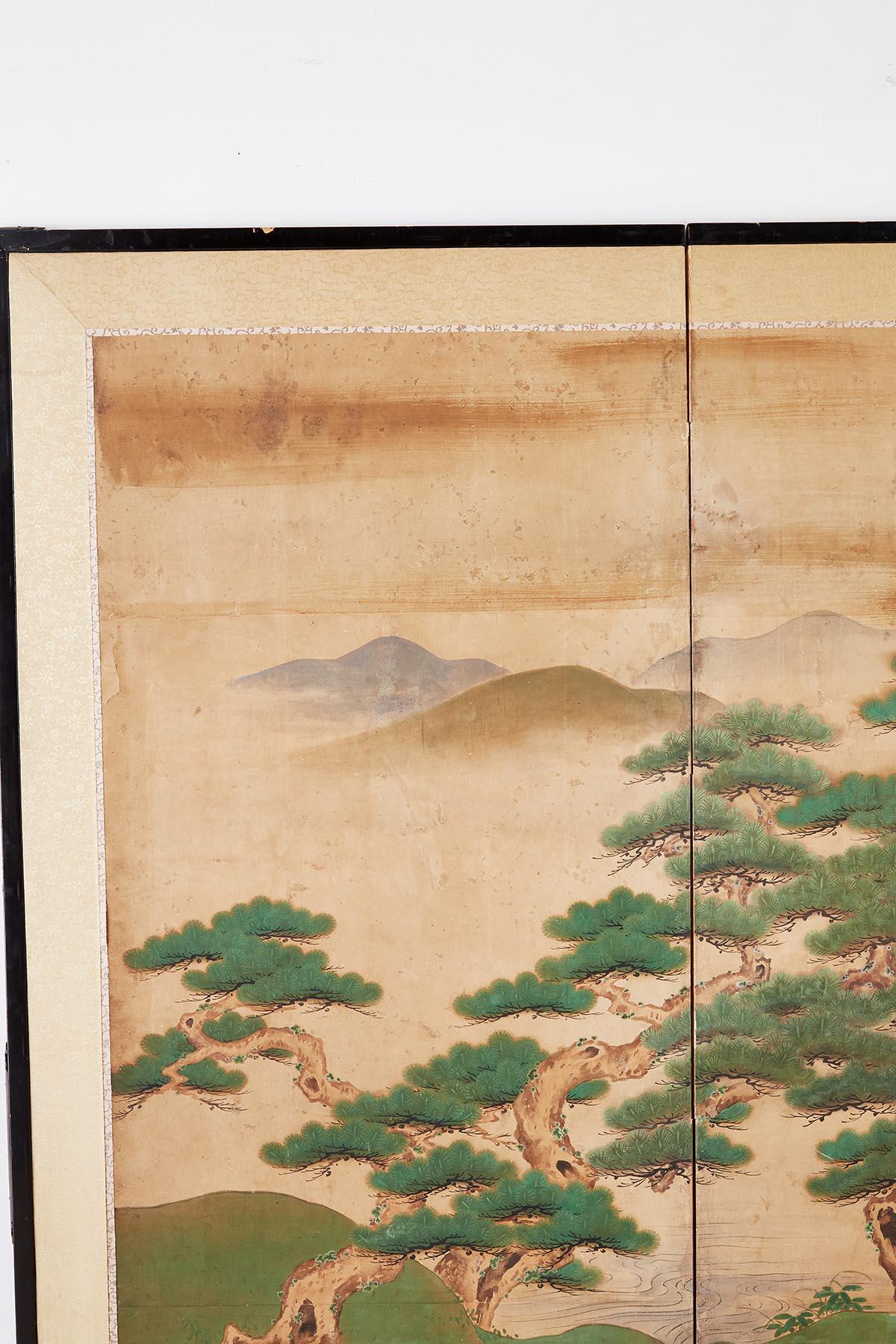 Brass 18th Century Japanese Two-Panel Kano School Screen