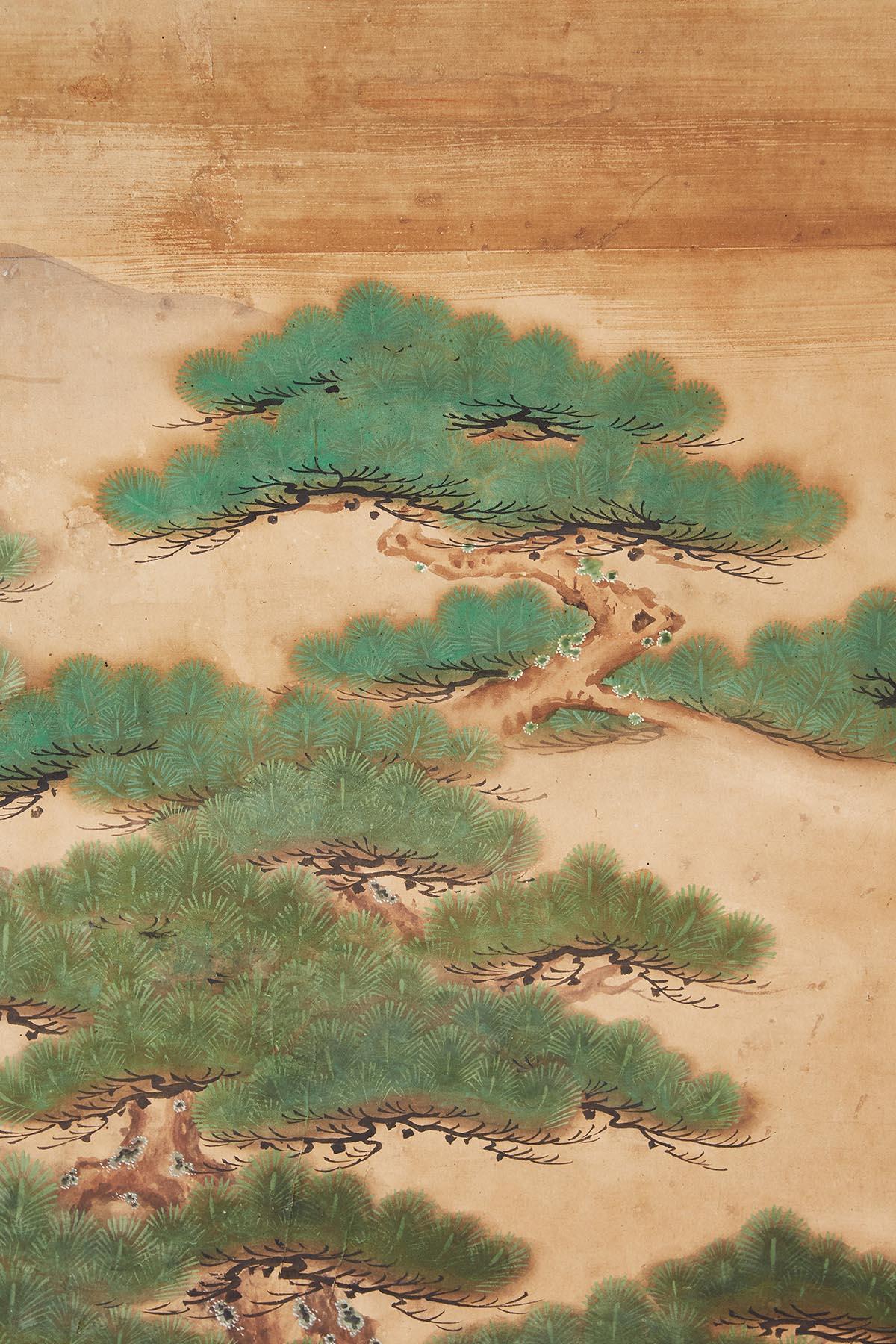 Ebonized 18th Century Japanese Two-Panel Kano School Screen