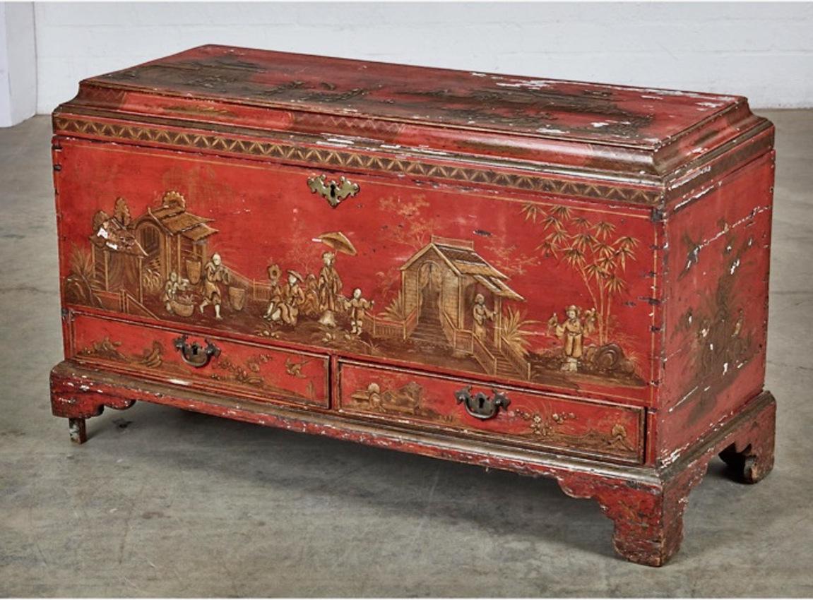 George II 18th Century Japanned Coffer or Chest For Sale