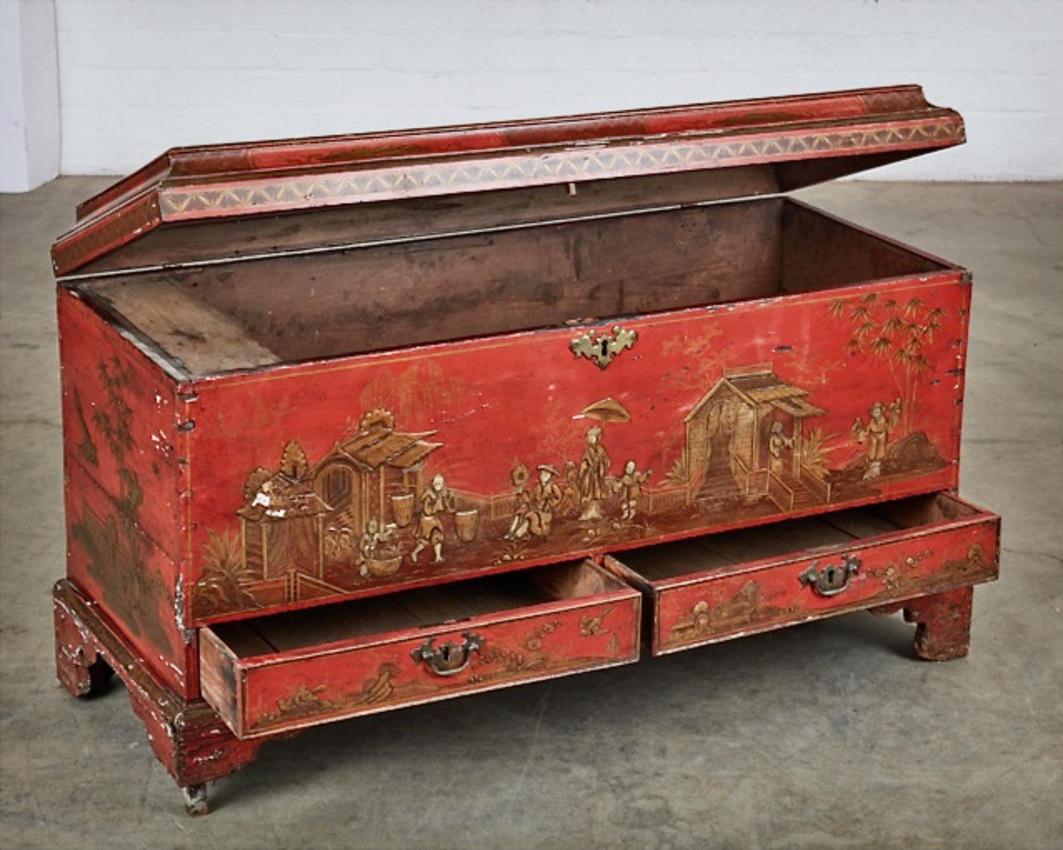 English 18th Century Japanned Coffer or Chest For Sale