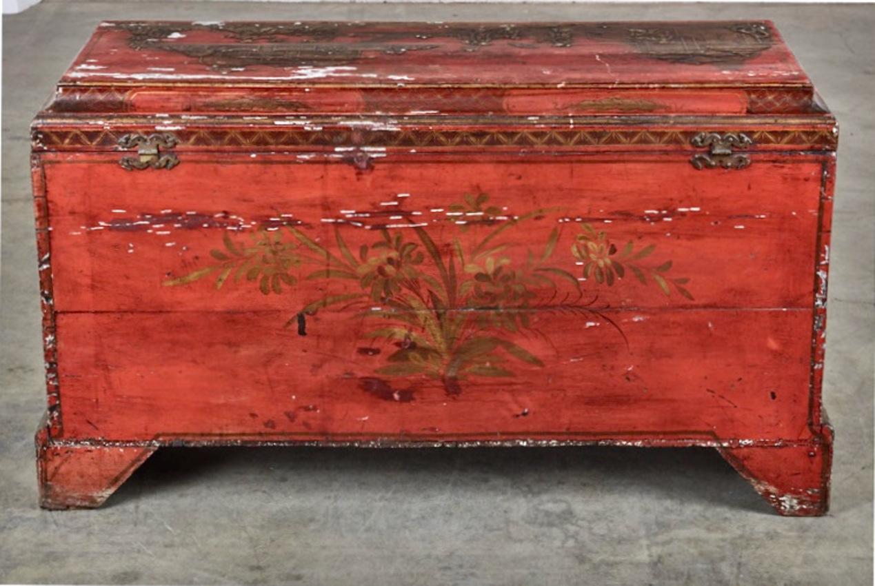 Brass 18th Century Japanned Coffer or Chest For Sale