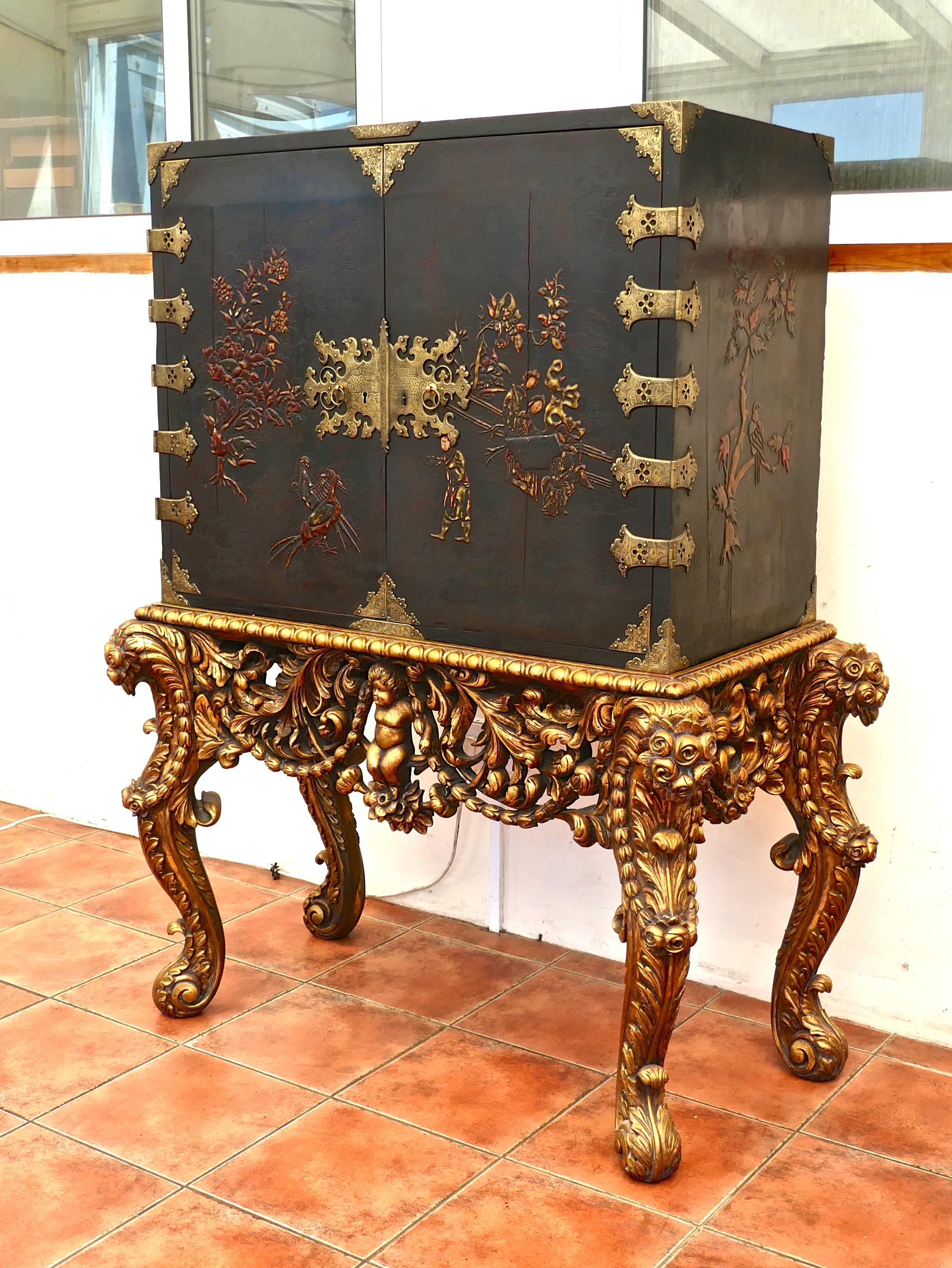 Queen Anne 18th Century Japanned Collectors Cabinet on Stand, Clive of India