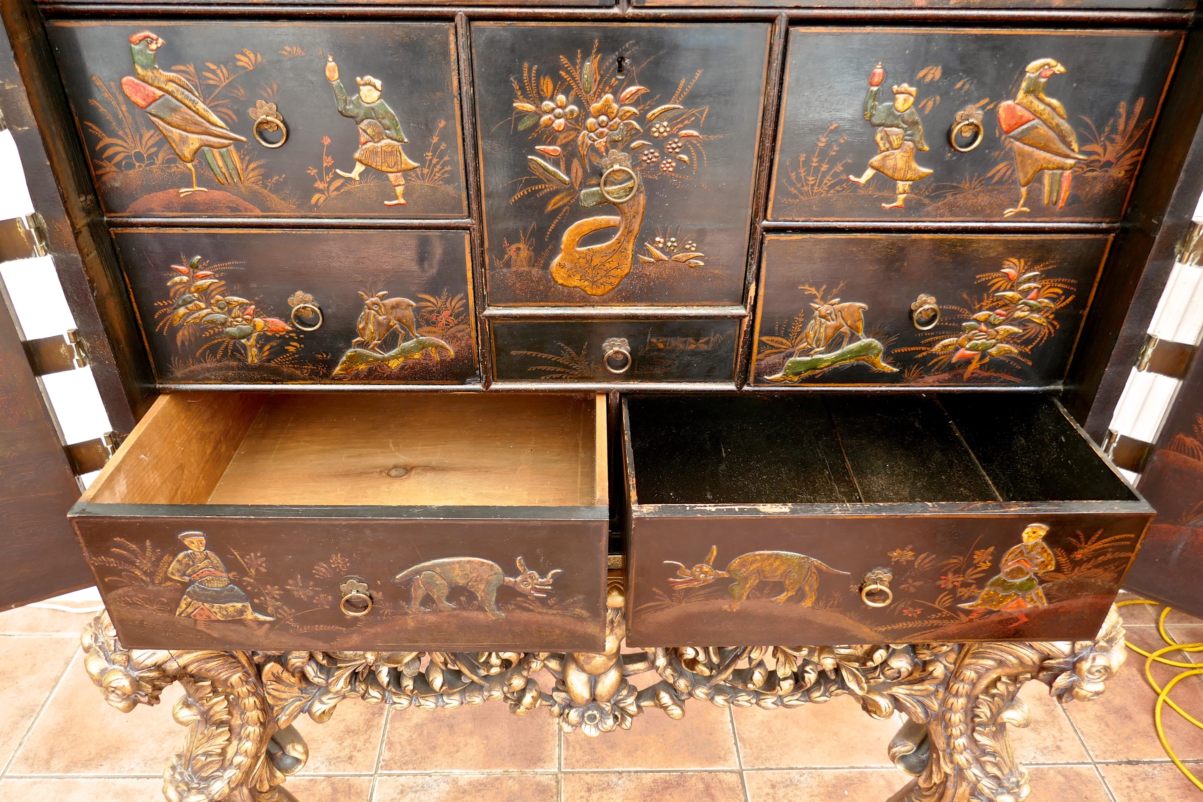 18th Century Japanned Collectors Cabinet on Stand, Clive of India 2