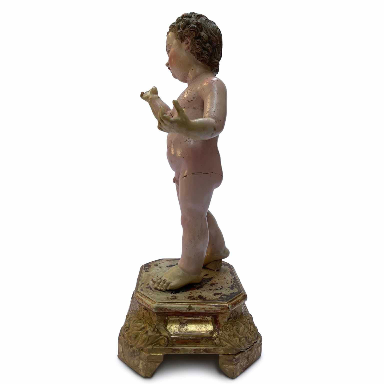 Hand-Carved 18th Century Jesus Child Terracotta Figure Holy Devotional Italian Art For Sale