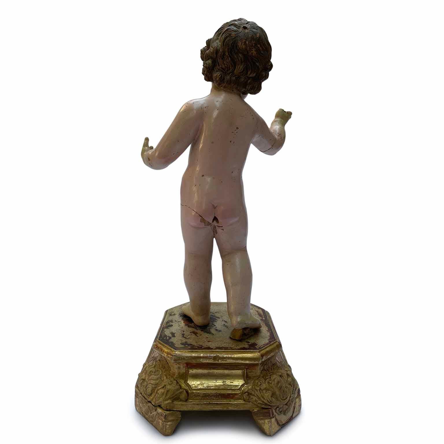 18th Century Jesus Child Terracotta Figure Holy Devotional Italian Art In Fair Condition For Sale In Milan, IT