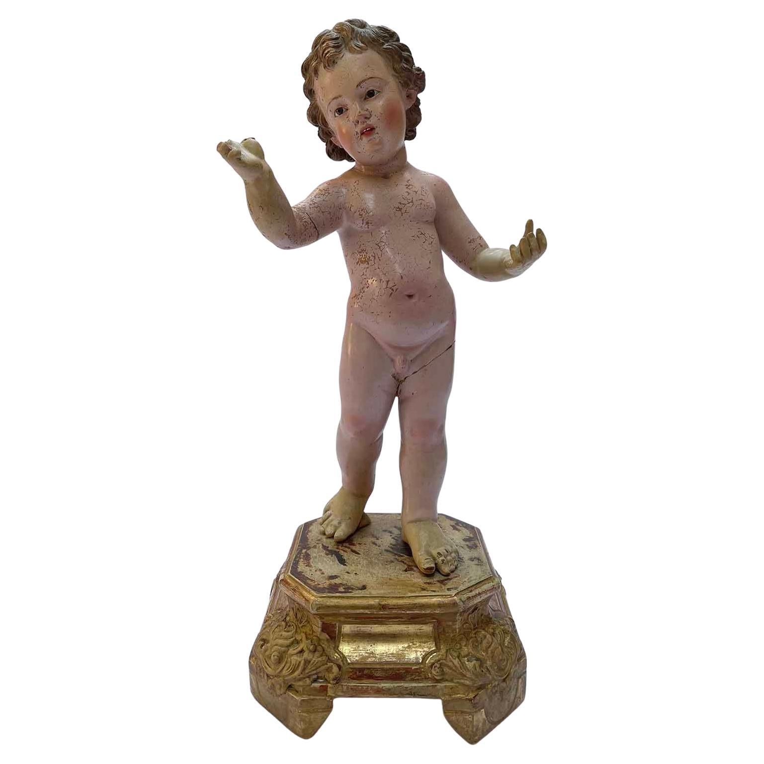 Figura di Gesù Bambino in terracotta del XVIII secolo Arte Sacra Devozionale Italiana