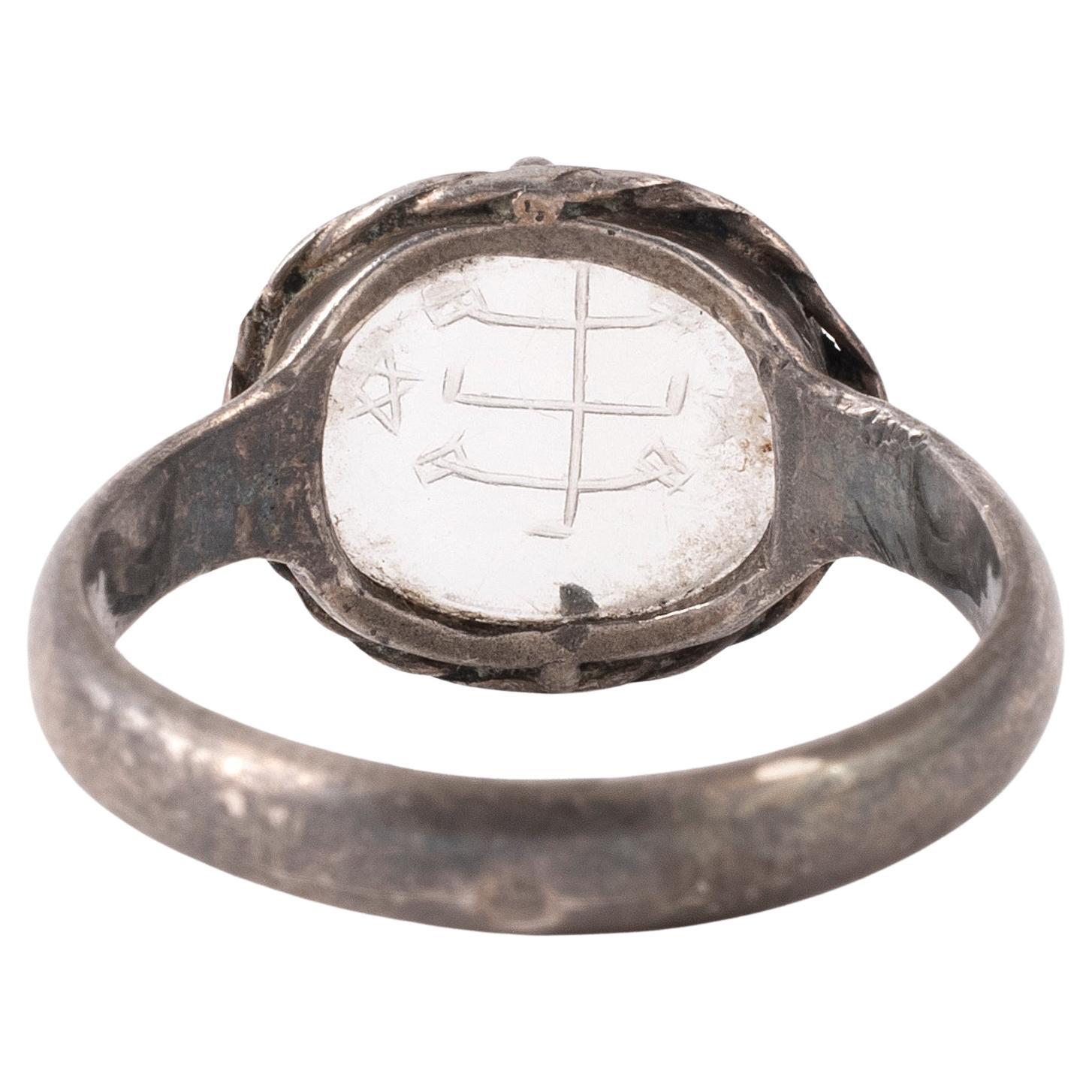 Anillo calcográfico de cristal de roca judío del siglo XVIII Sin cortar en venta