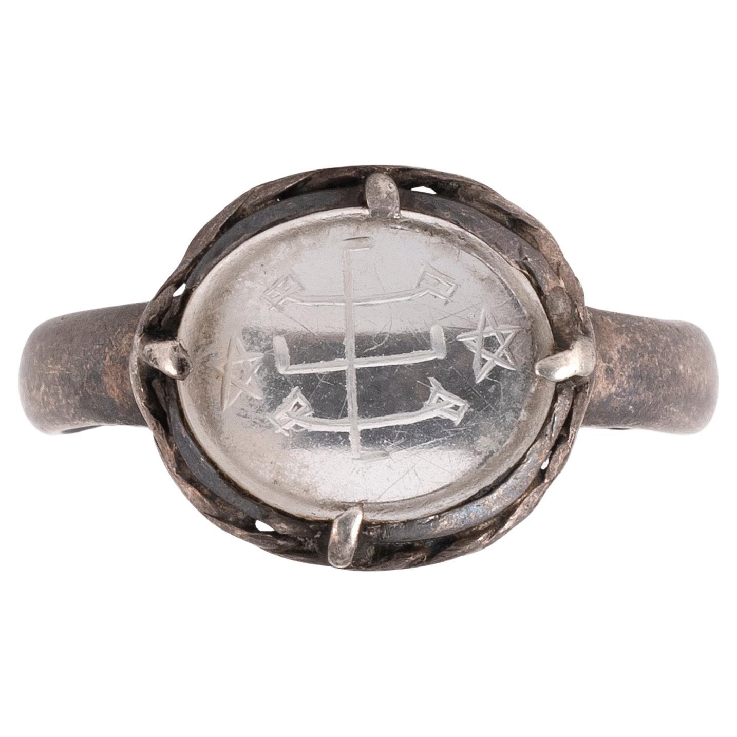 Anillo calcográfico de cristal de roca judío del siglo XVIII en venta