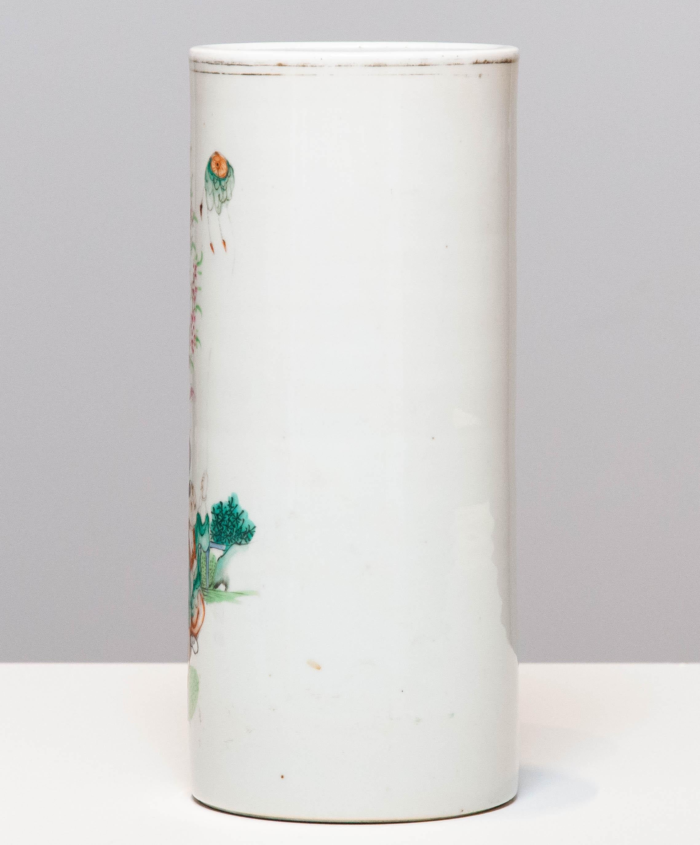 Enamel 19th Century Porcelain Famille Rose Brush Vase. For Sale