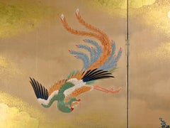18th Century Kano School Golden Painted Folding Screen with Phoenix