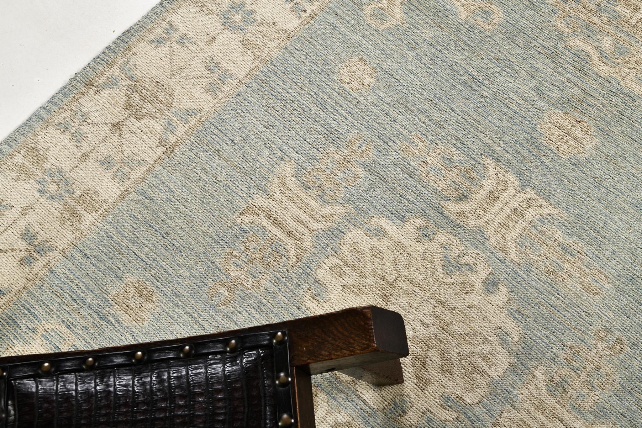 This Khotan design rug from our Safira Collection was magically revived. Three medallions are as blue as the sky and the borders are as strong as an ivory that your space will turn a classy imaginative interior. Get amazed by this spectacular