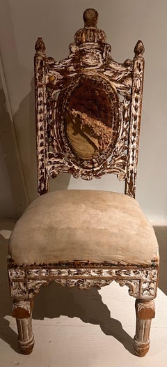 18th Century Weathered Painted Wooden Hall / Accent Chair