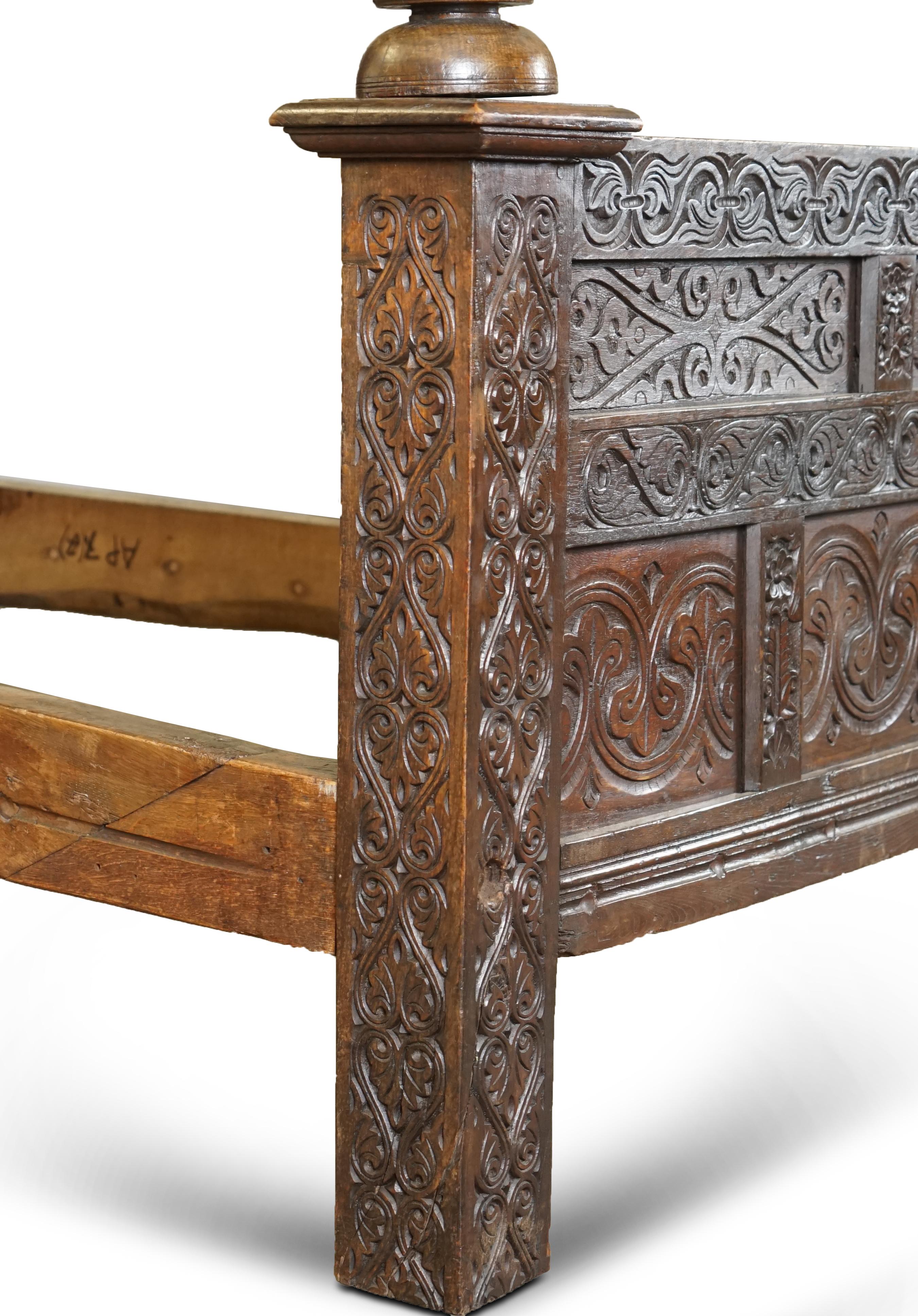Early 18th Century 18TH CENTURY KING GEORGE I CiRCA 1700 ORNATELY CARVED JACOBEAN OAK TESTER BED