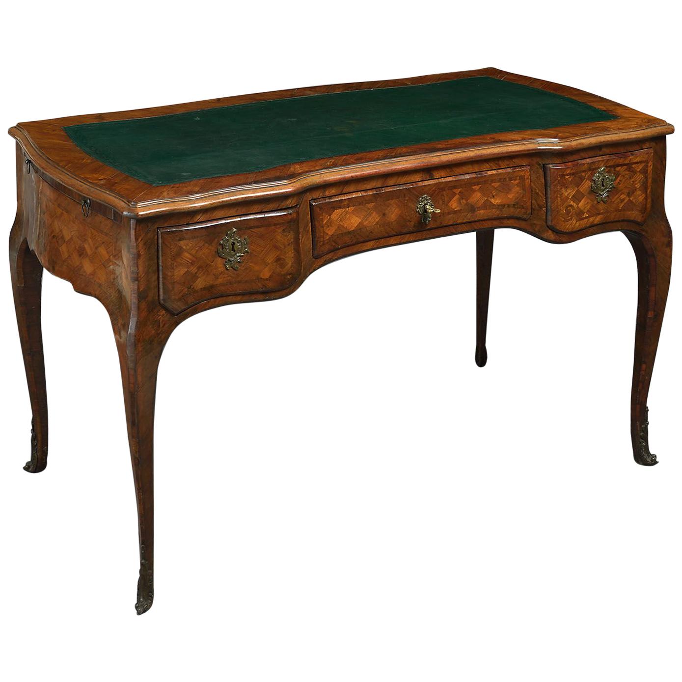 18th Century Kingwood and Tulipwood Parquetry Serpentine Bureau-Plat