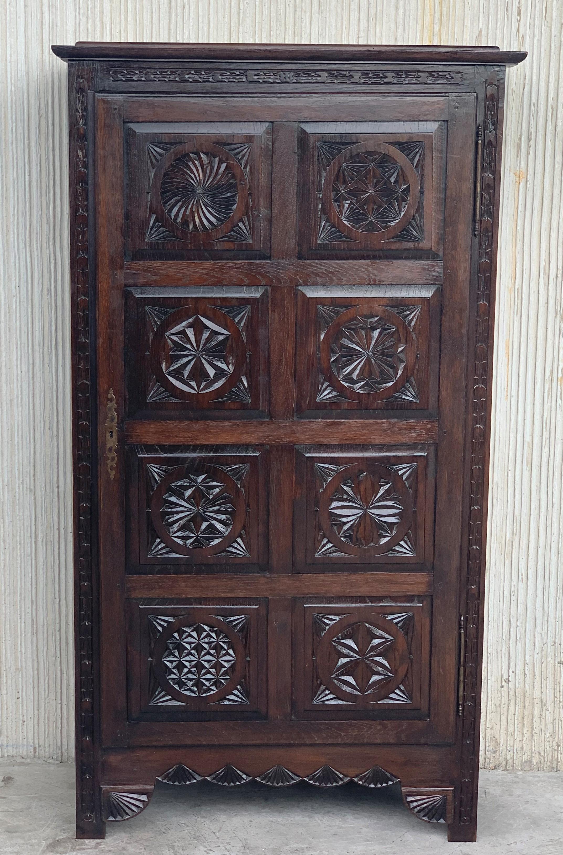 Spanish 18th Century Kitchen Cabinet with One Door, Oak, Castalan Influence, Spain