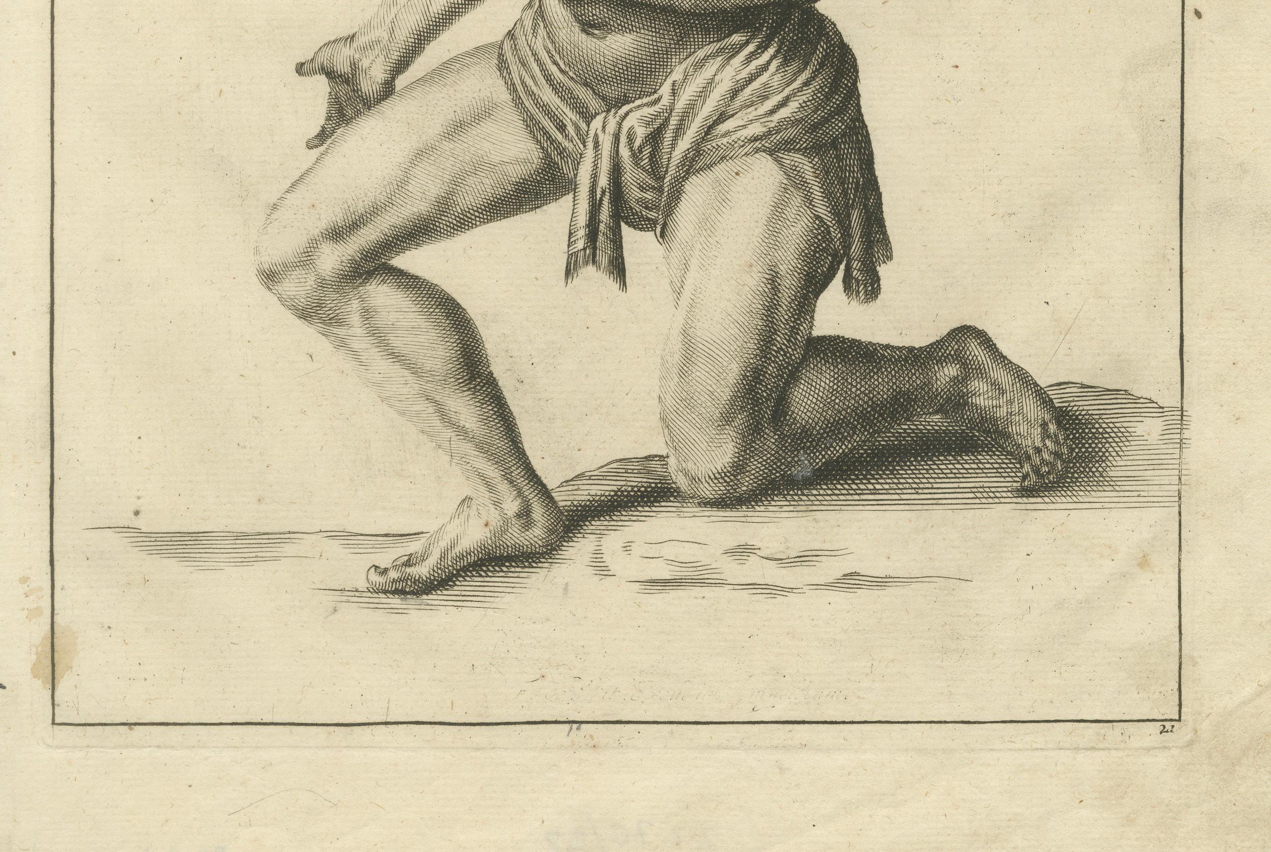 18th Century Kneeling Male Nude Academic Figure Study after de Lairesse, c1745