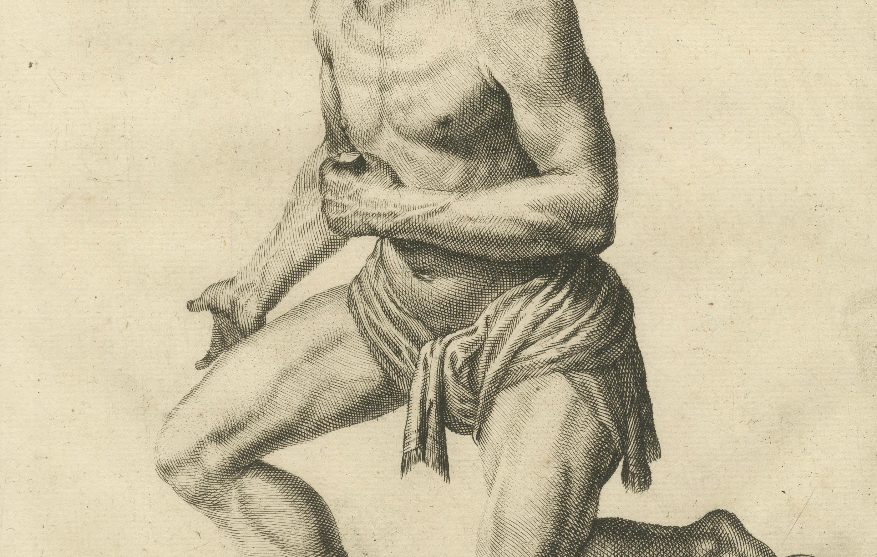 18th Century Kneeling Male Nude Academic Figure Study after de Lairesse, c1745