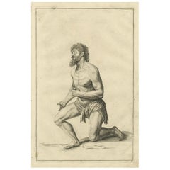 18th Century Kneeling Male Nude Academic Figure Study after de Lairesse, c1745