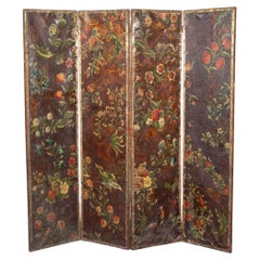 18th Century l Painted and Tooled Leather Four-Panel Screen 