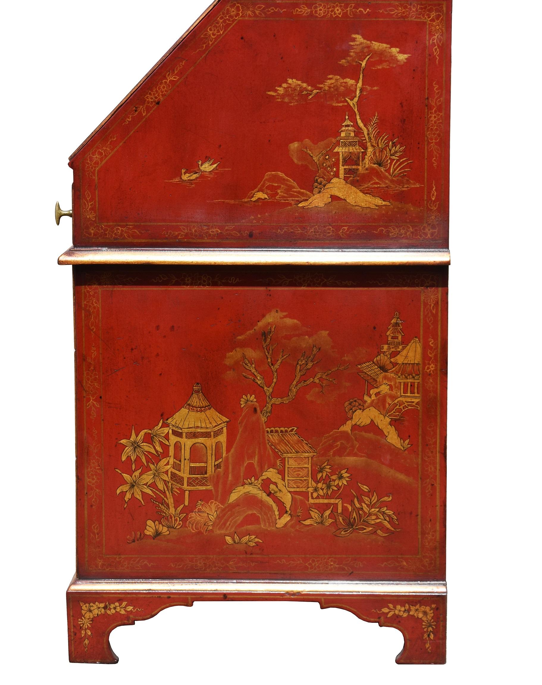 English 18th Century Lacquer and Gilt Chinoiserie Bureau Bookcase For Sale