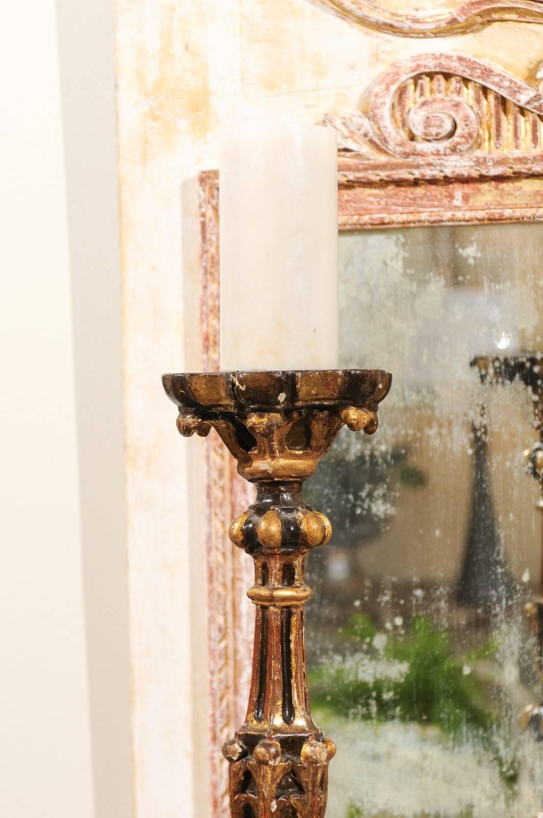 Italian 18th Century Lacquered Candlestick from Italy For Sale