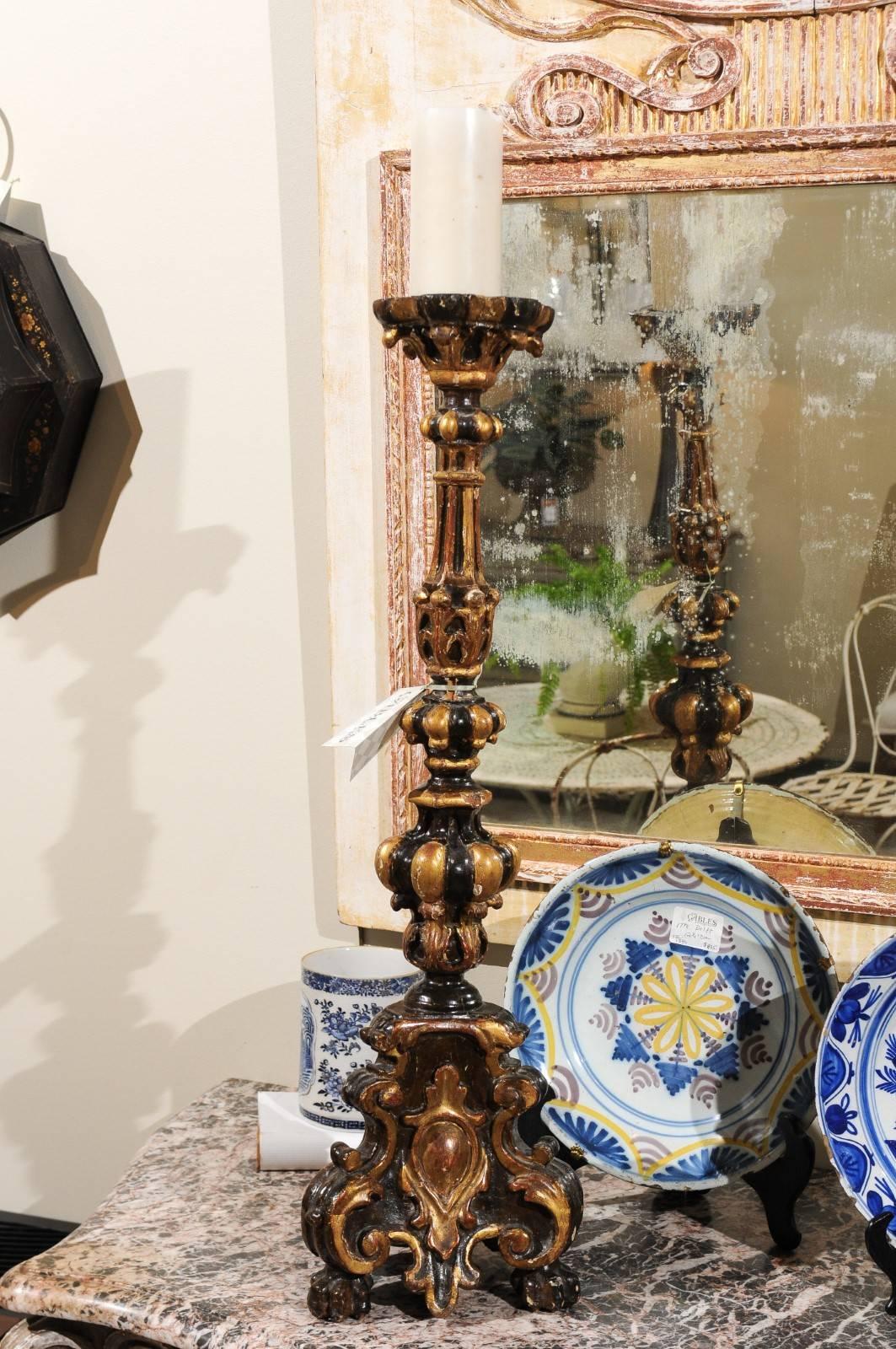 18th Century Lacquered Candlestick from Italy For Sale 5