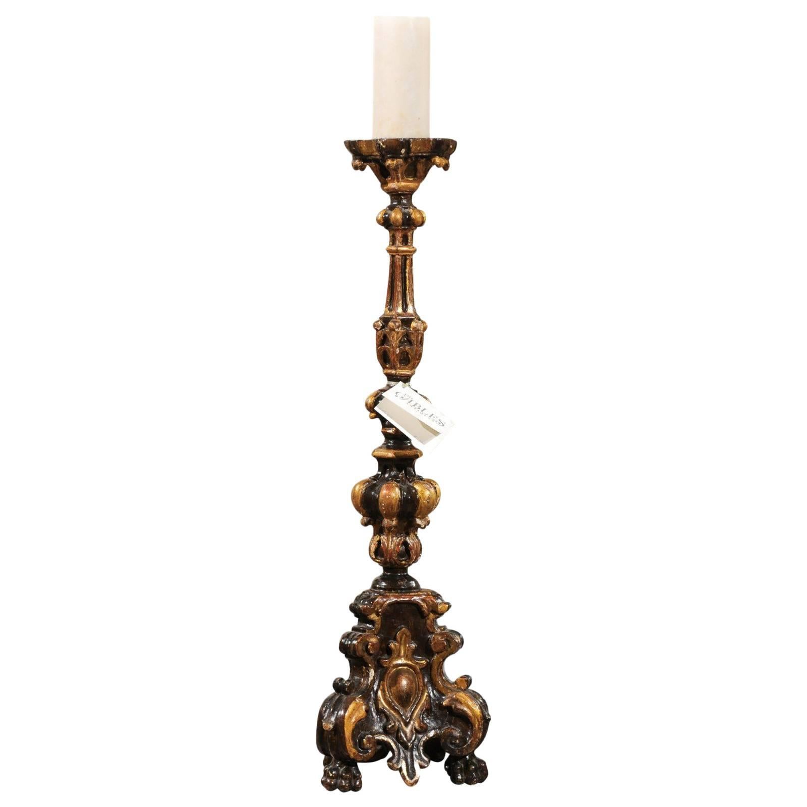 18th Century Lacquered Candlestick from Italy For Sale