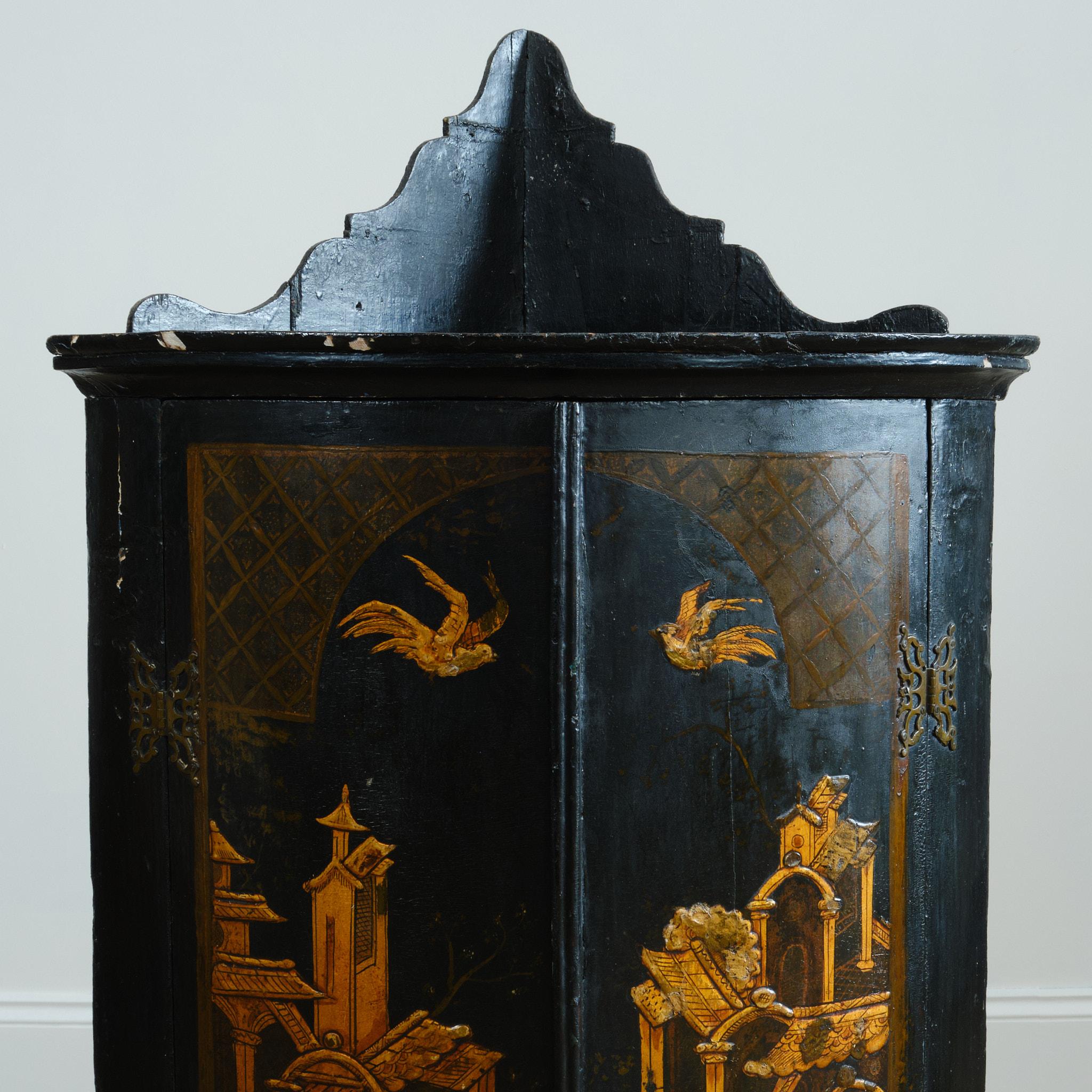 Oak 18th century Lacquered chinoiserie corner cupboard