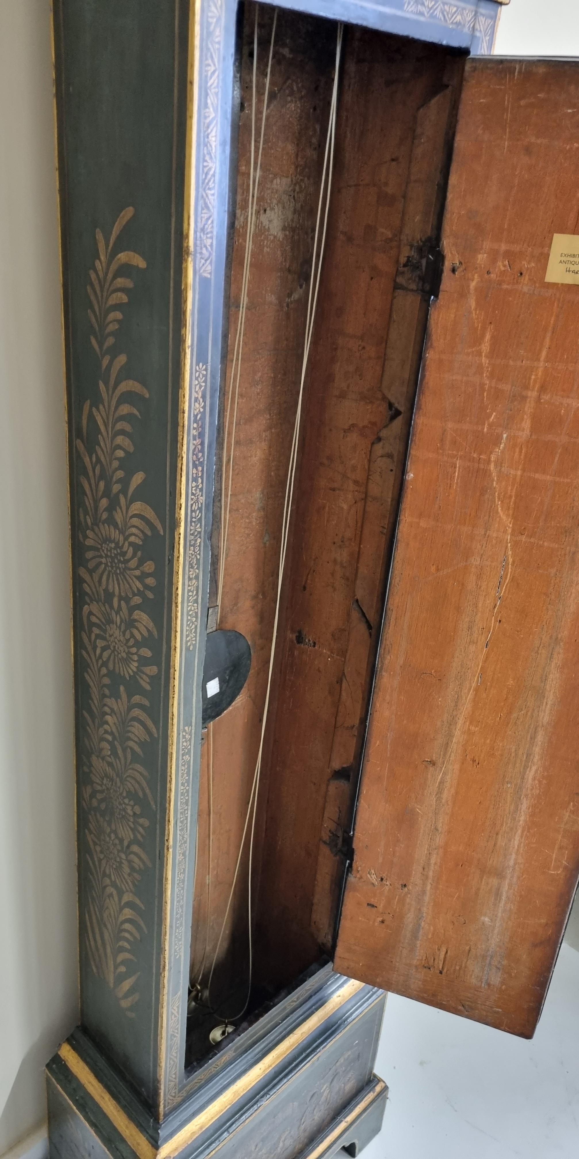 18th Century Lacquered Japanned Longcase Clock from London For Sale 6