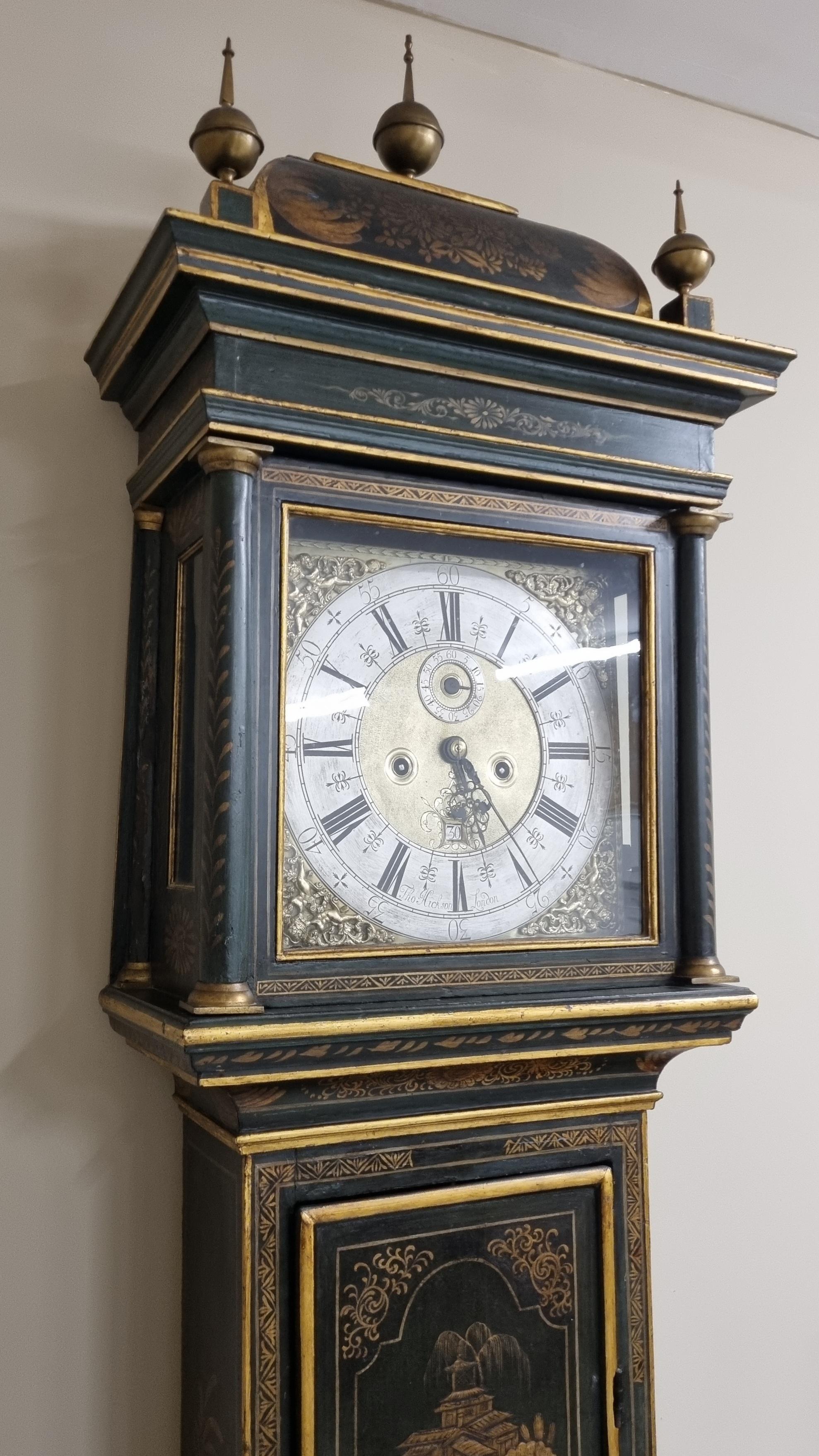 Georgian 18th Century Lacquered Japanned Longcase Clock from London For Sale