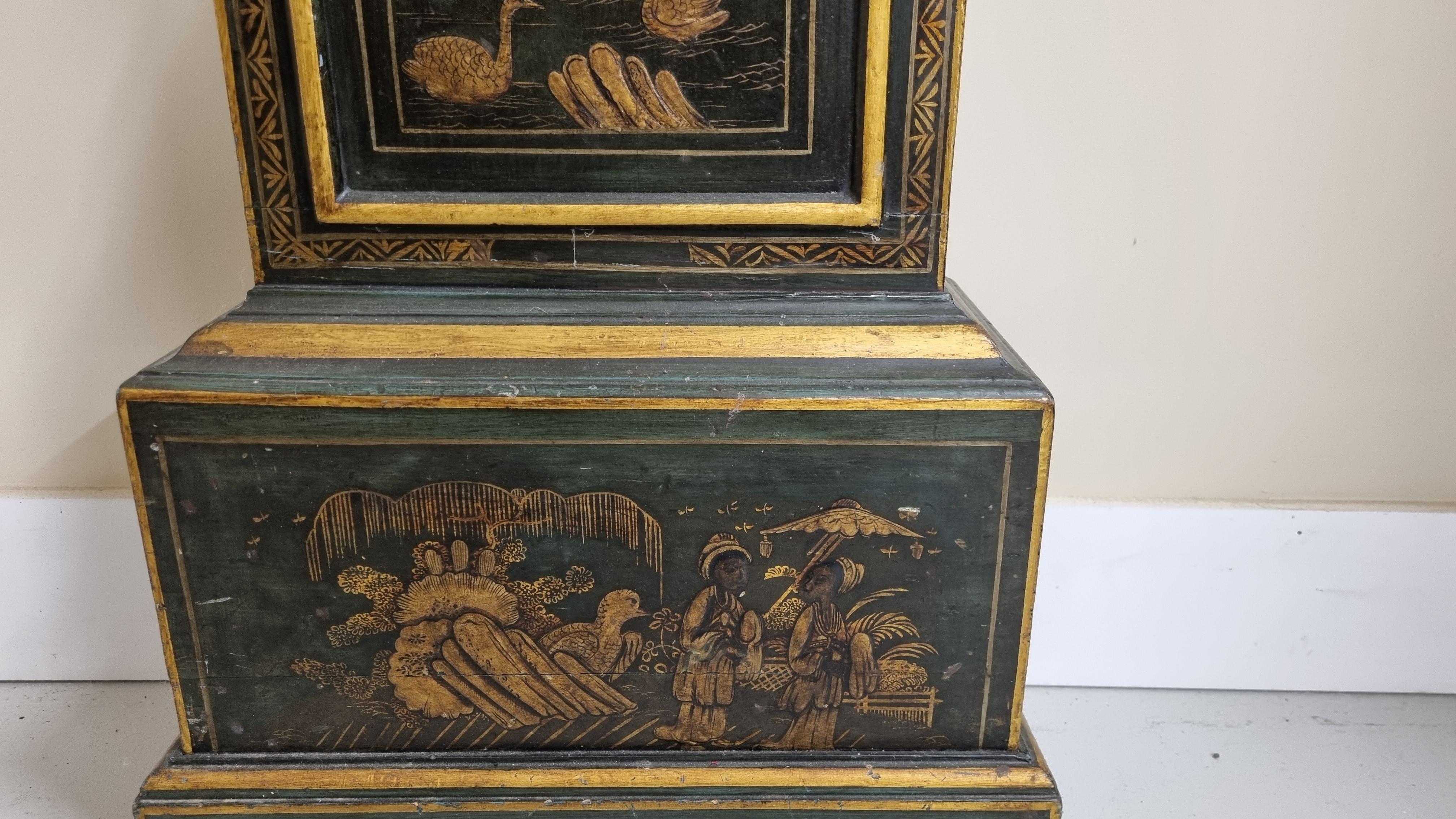 18th Century Lacquered Japanned Longcase Clock from London For Sale 2