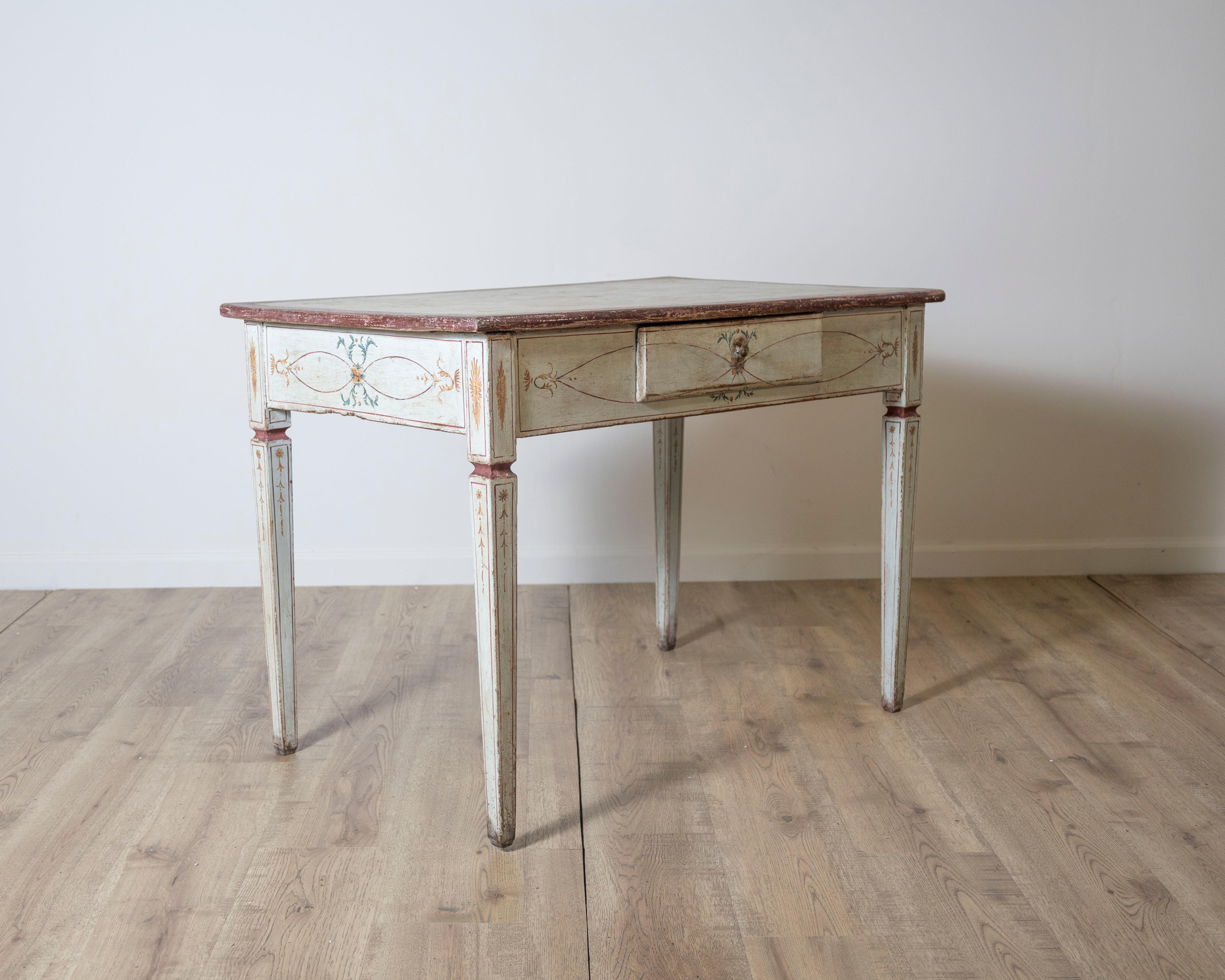 18th Century and Earlier 18th Century Lacquered Tuscan Desk Table with Hand Painted Decoration For Sale