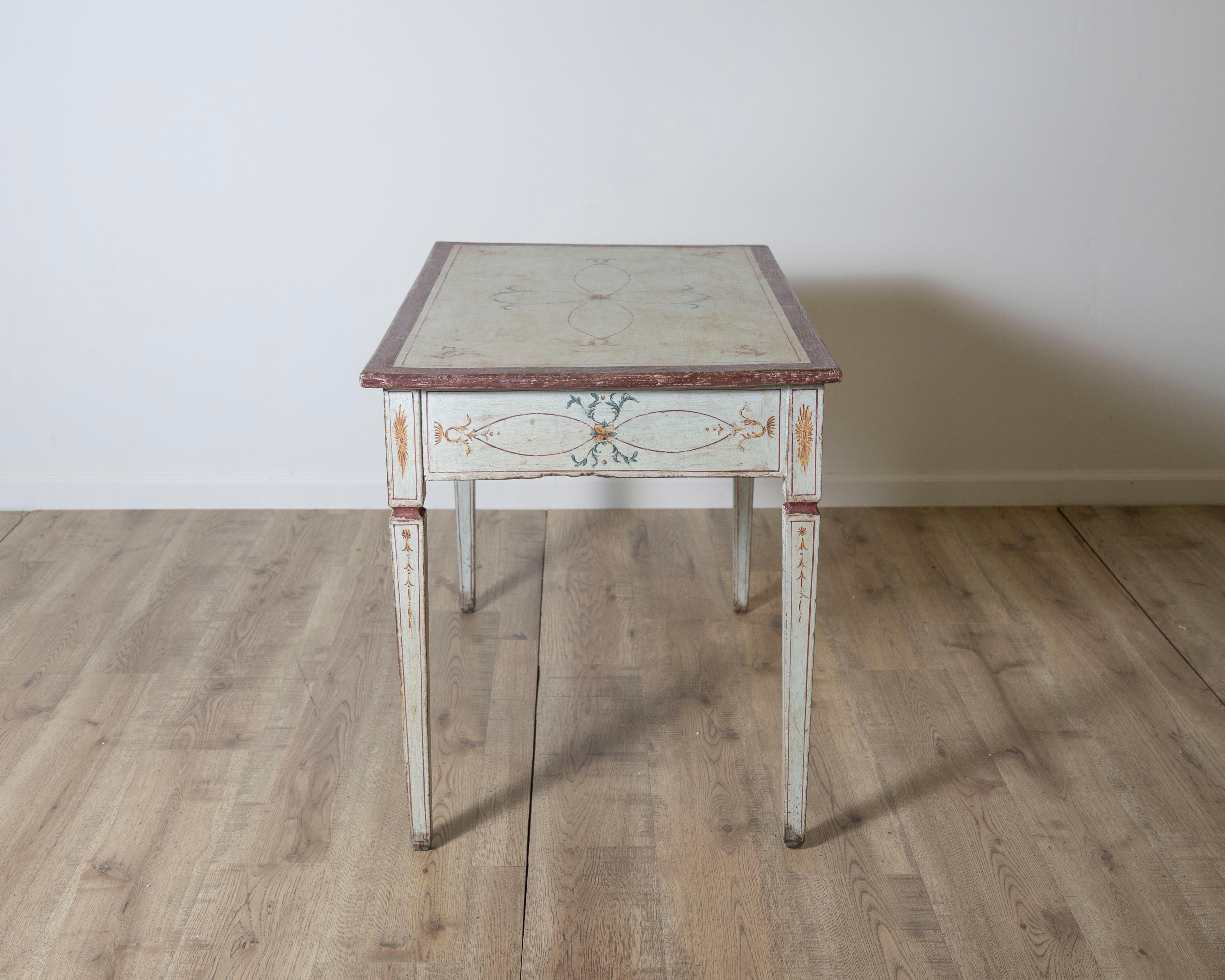 Pine 18th Century Lacquered Tuscan Desk Table with Hand Painted Decoration For Sale