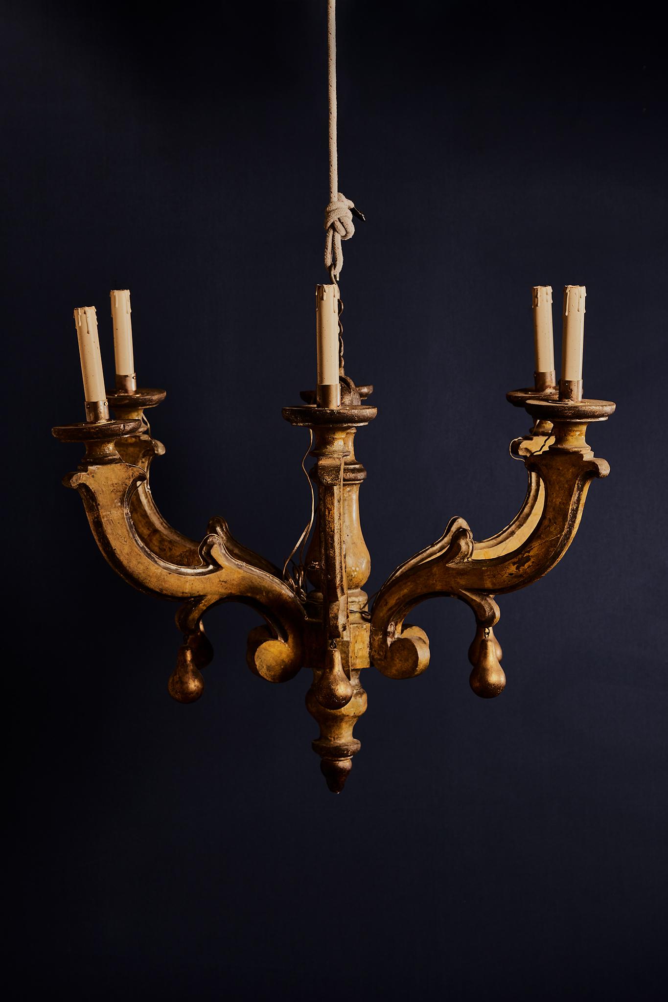 Woodwork 18th Century, Lacquered Wood Chandelier For Sale