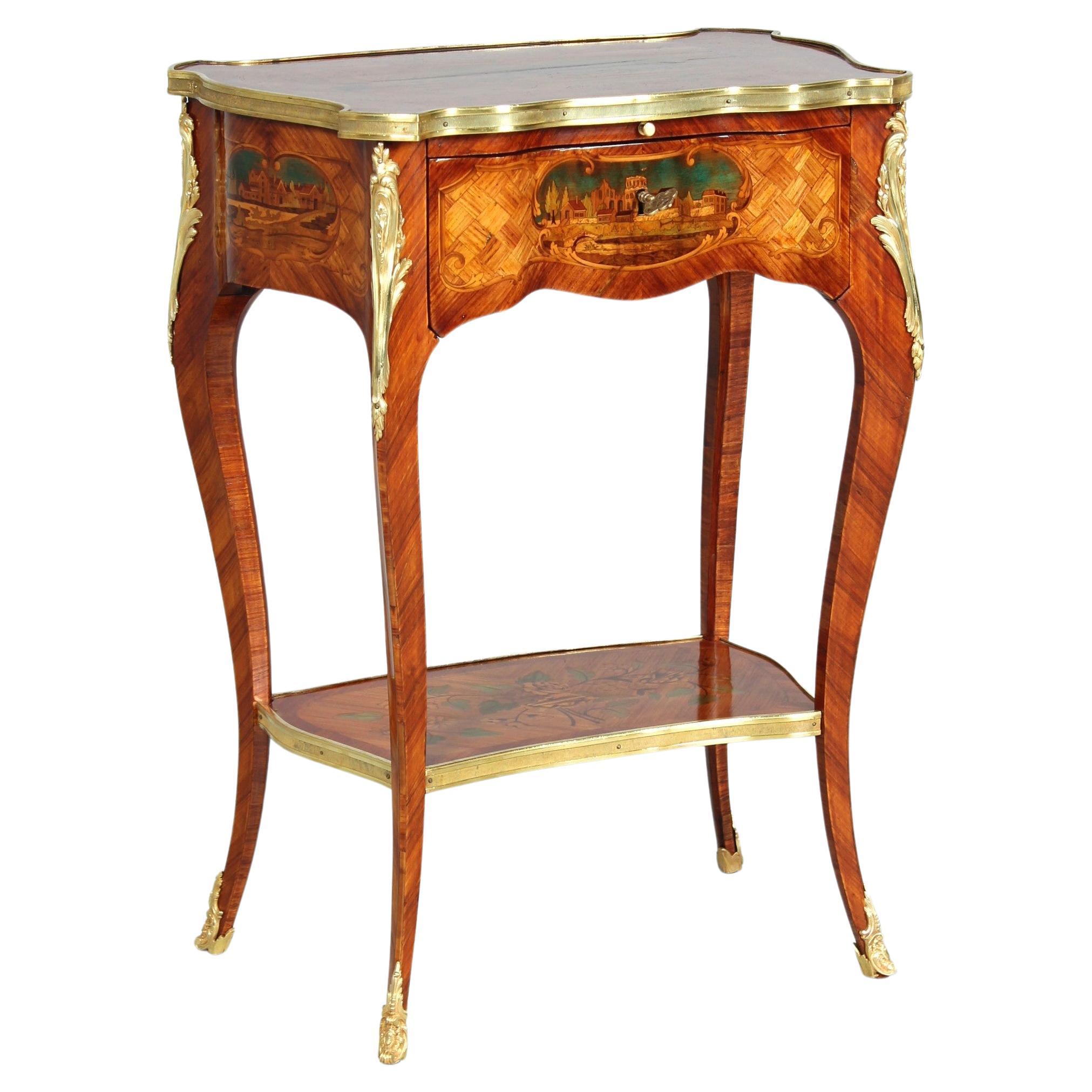  Ladies Desk with Fine Marquetry, Attributed to Beurdeley, Paris, circa 1880 For Sale