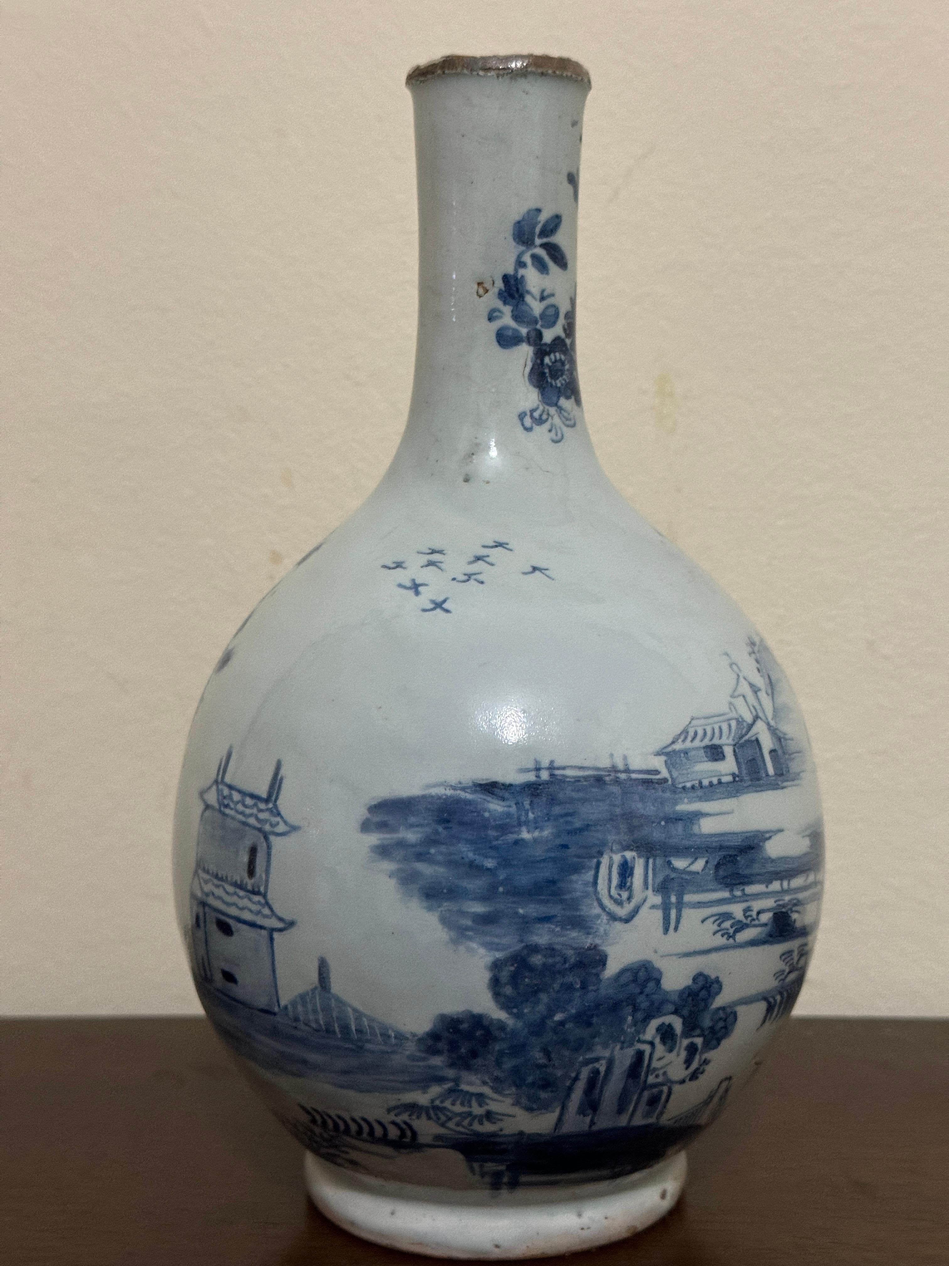 English 18th Century Lambeth Pottery Delftware Bottle For Sale