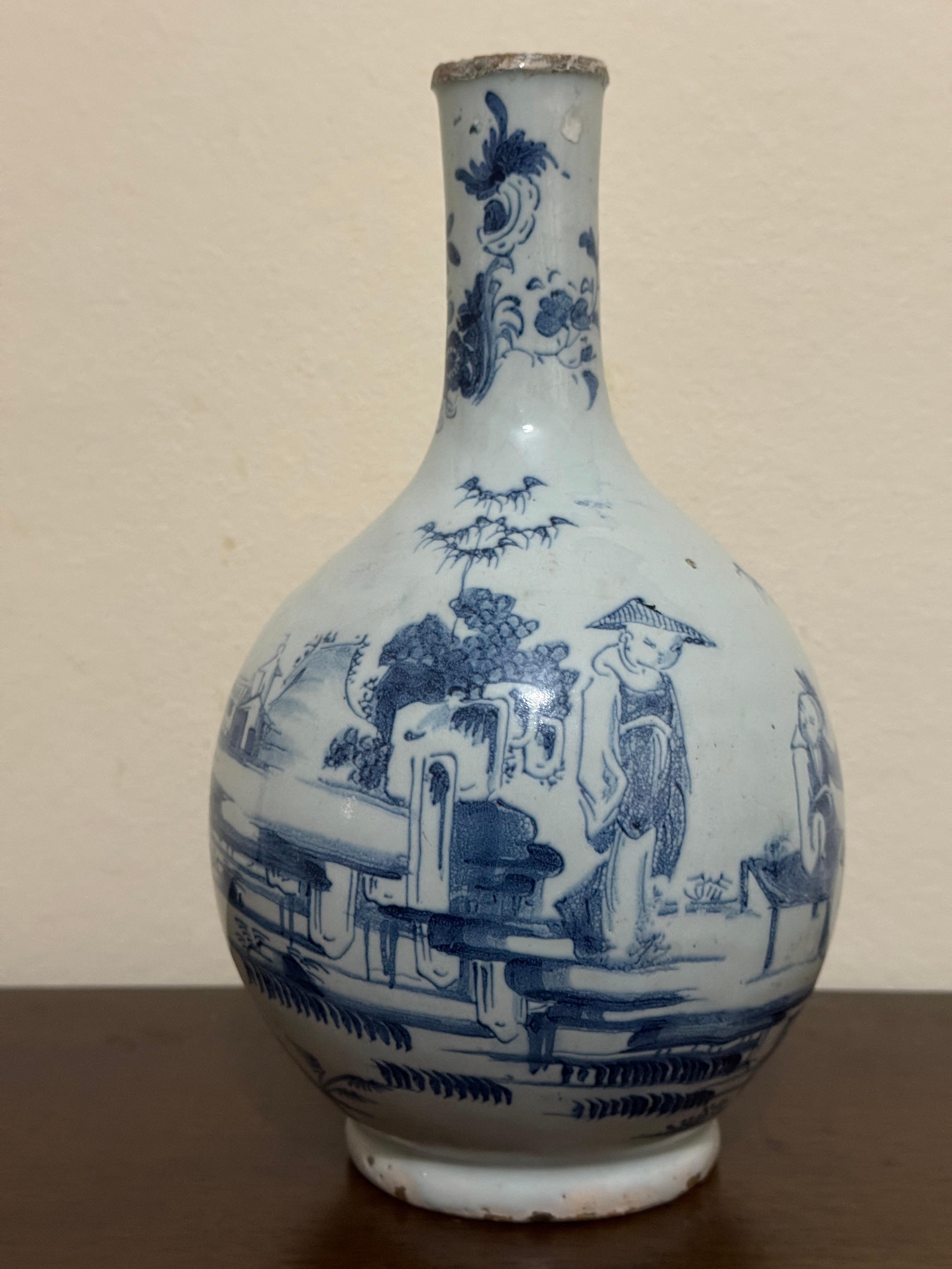 Earthenware 18th Century Lambeth Pottery Delftware Bottle For Sale