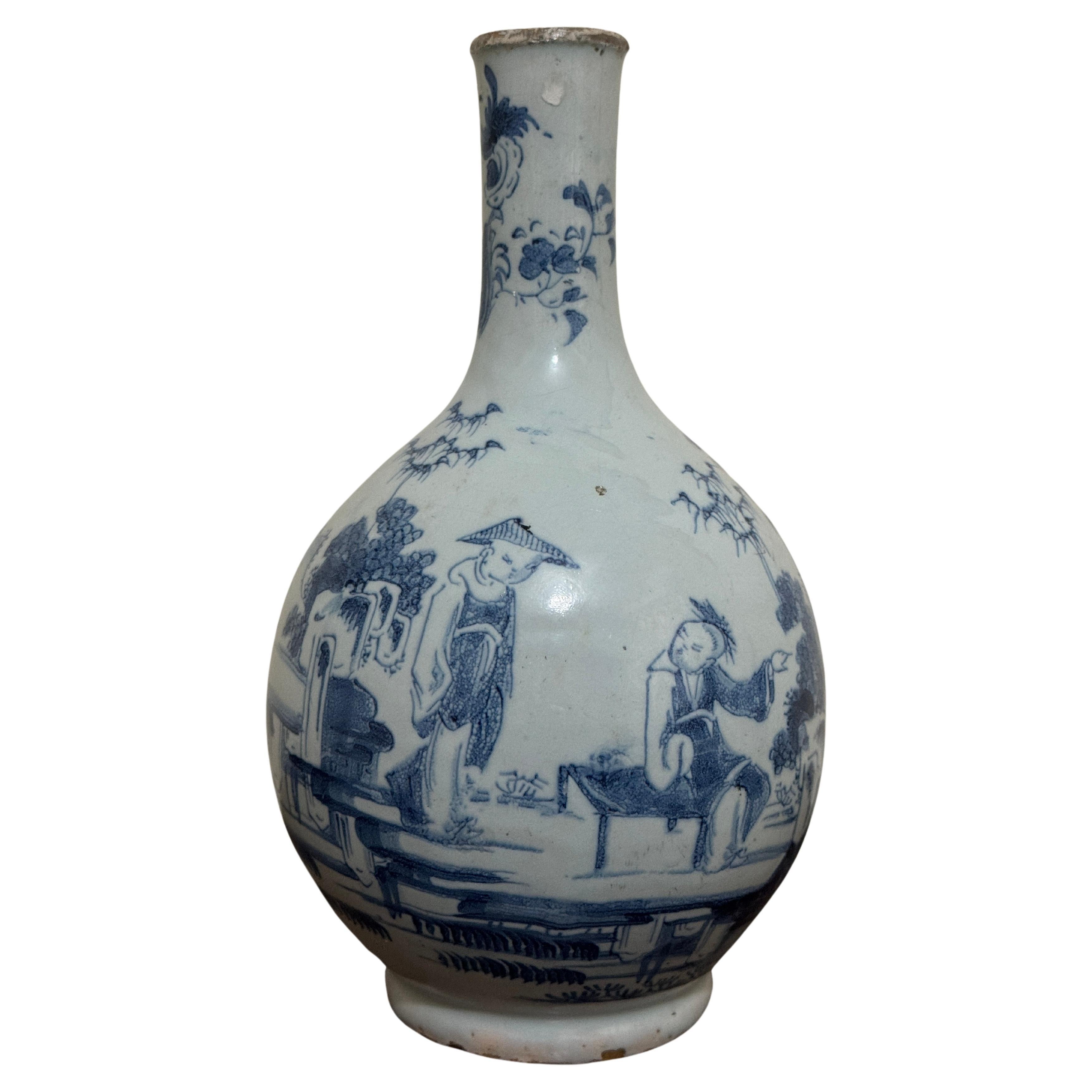18th Century Lambeth Pottery Delftware Bottle For Sale