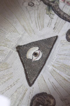 18th Century Lampas Silk Floral Embroidery Free Mason Almighty Eye Framed France