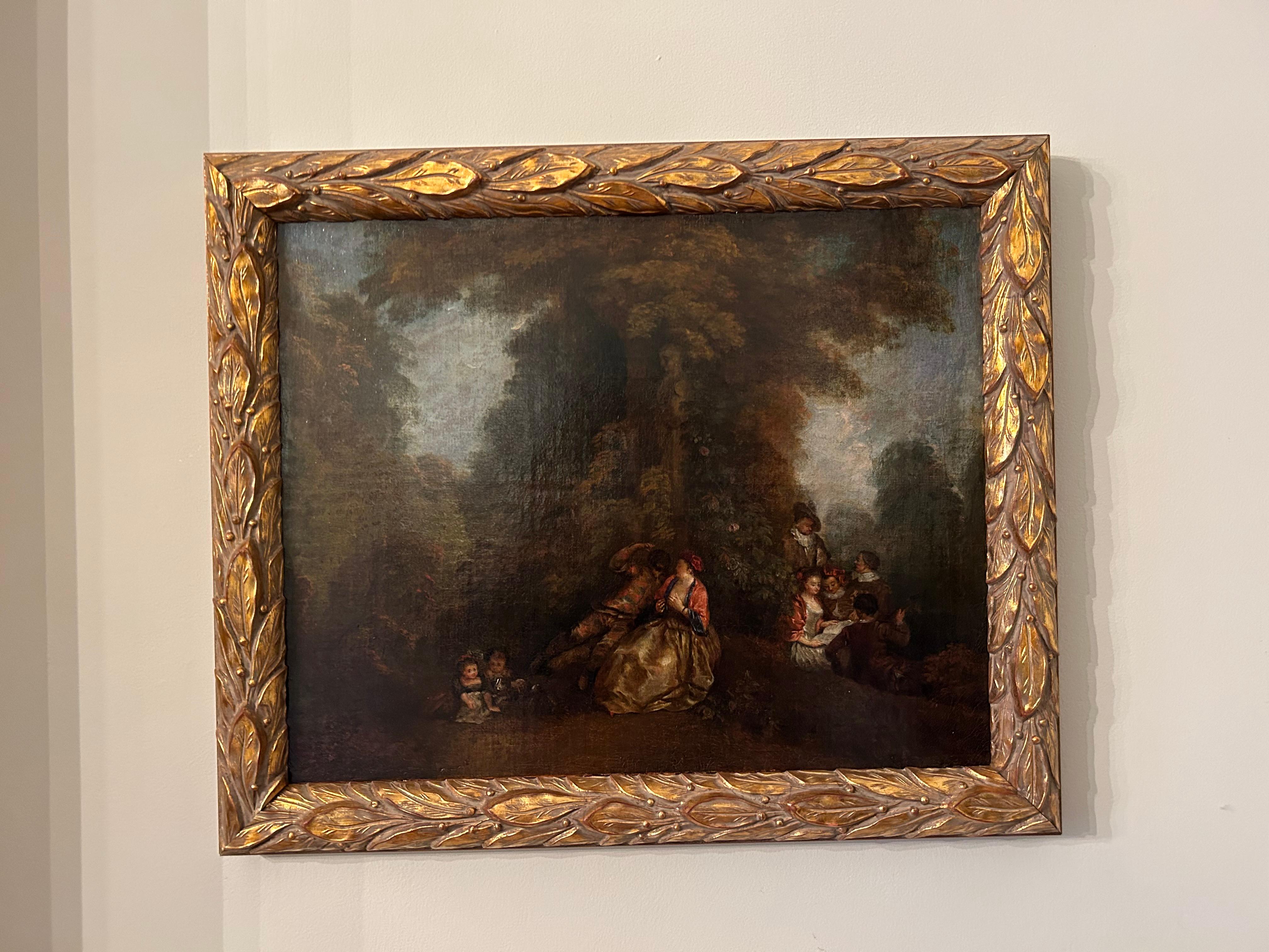 Peint Paysage dans le  Style de Jean-Antoine Watteau, 18e siècle en vente