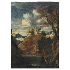18th Century Landscape Roman School Painting Oil on Canvas
