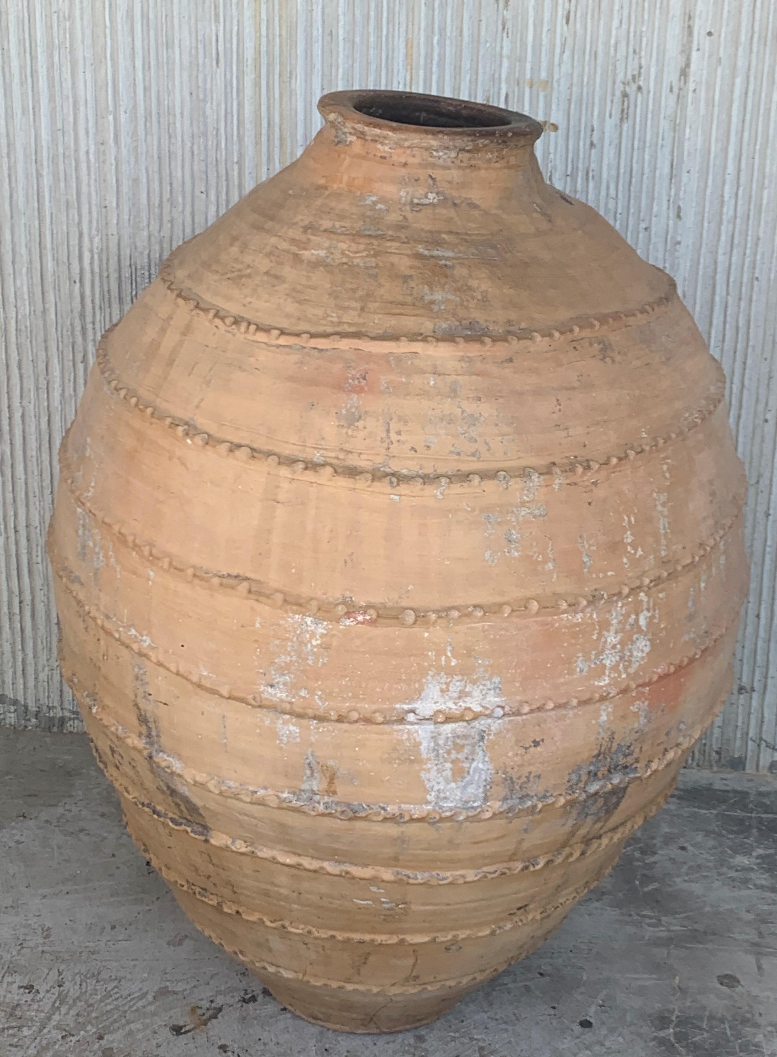 Baroque 18th Century Large 41´ Terracotta Ribbed Vessel, Vase, Planter with Low Tap For Sale