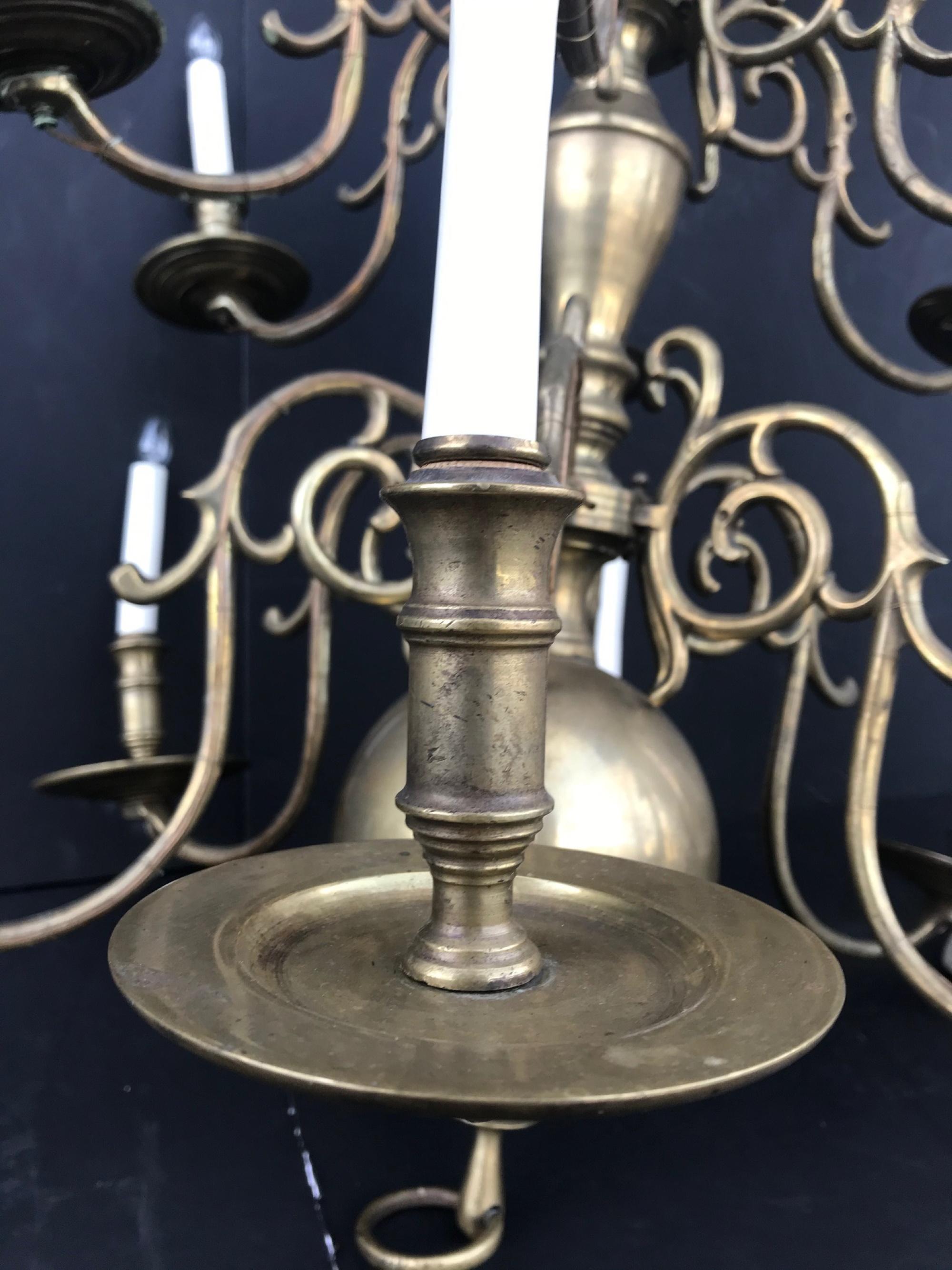 18th Century Large Baroque Brass Chandelier, Dutch, 2-Tiered, 12-Light 5
