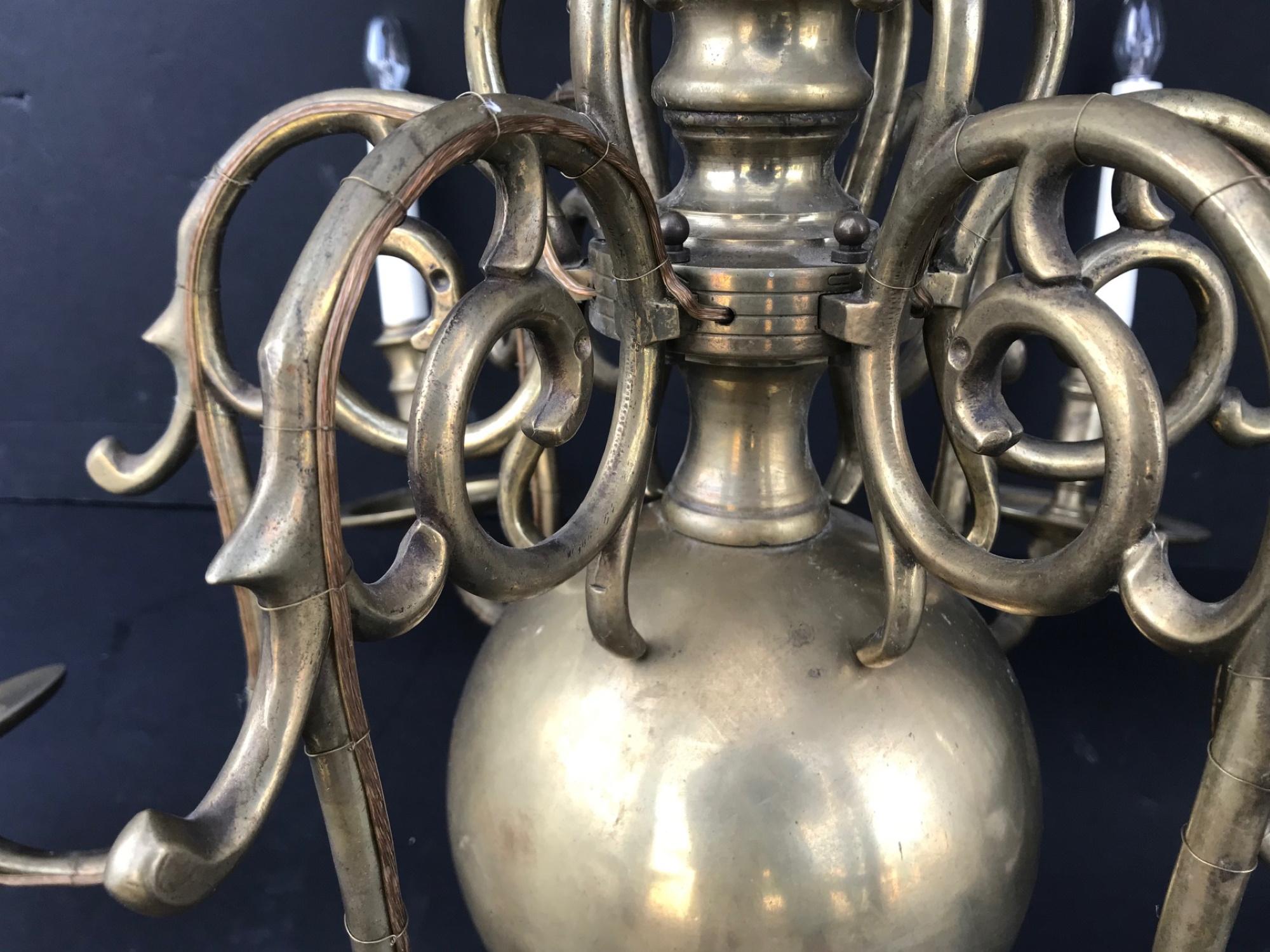 18th Century Large Baroque Brass Chandelier, Dutch, 2-Tiered, 12-Light 7
