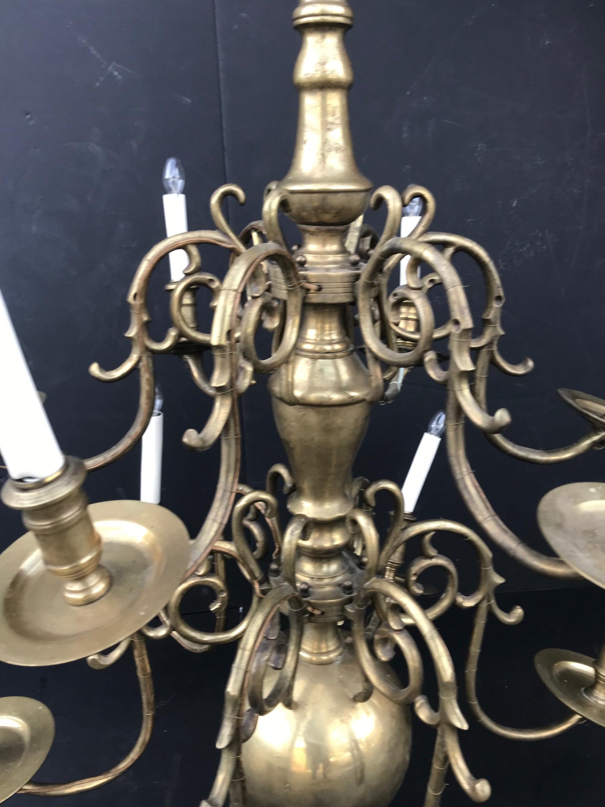 18th Century Large Baroque Brass Chandelier, Dutch, 2-Tiered, 12-Light 9